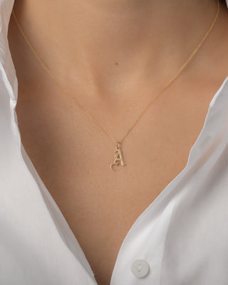 14K Gold Gothic Initial Necklace