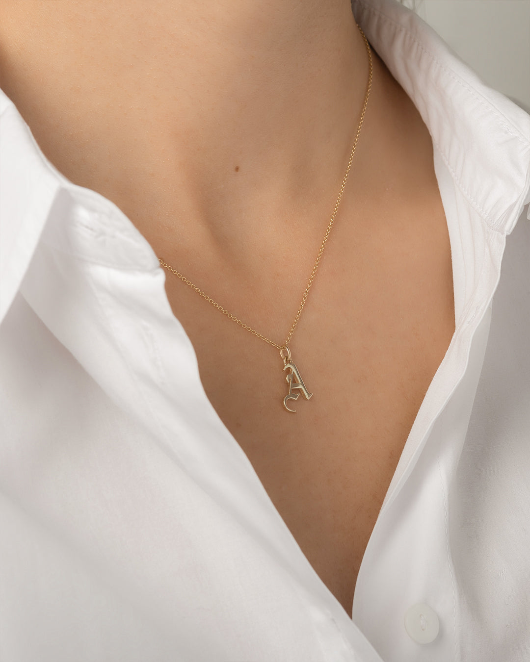 14K Gold Gothic Initial Necklace