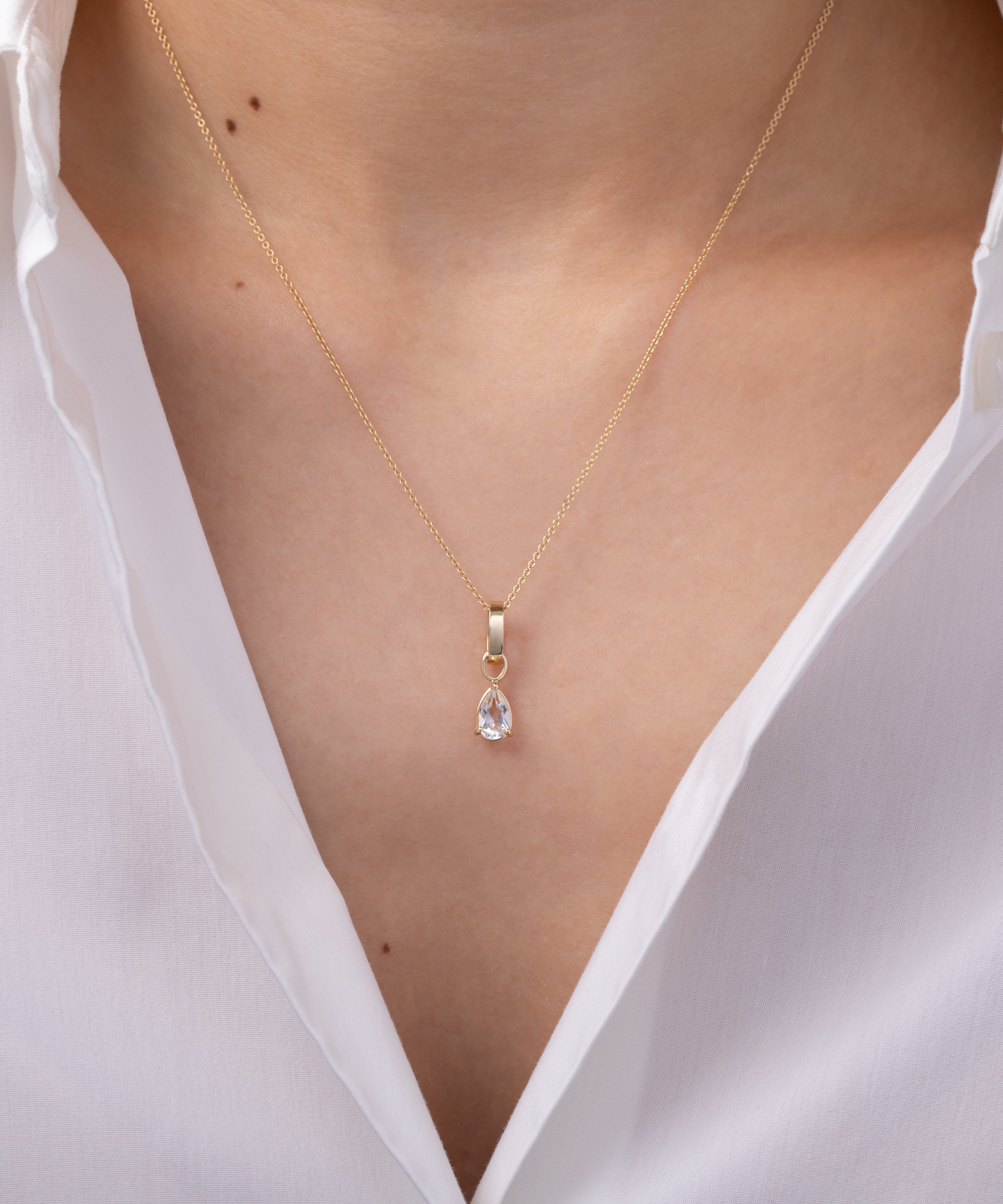 14K Gold Heirloom Charm with White Topaz Pear SAMPLE SALE Zoe Lev Jewelry