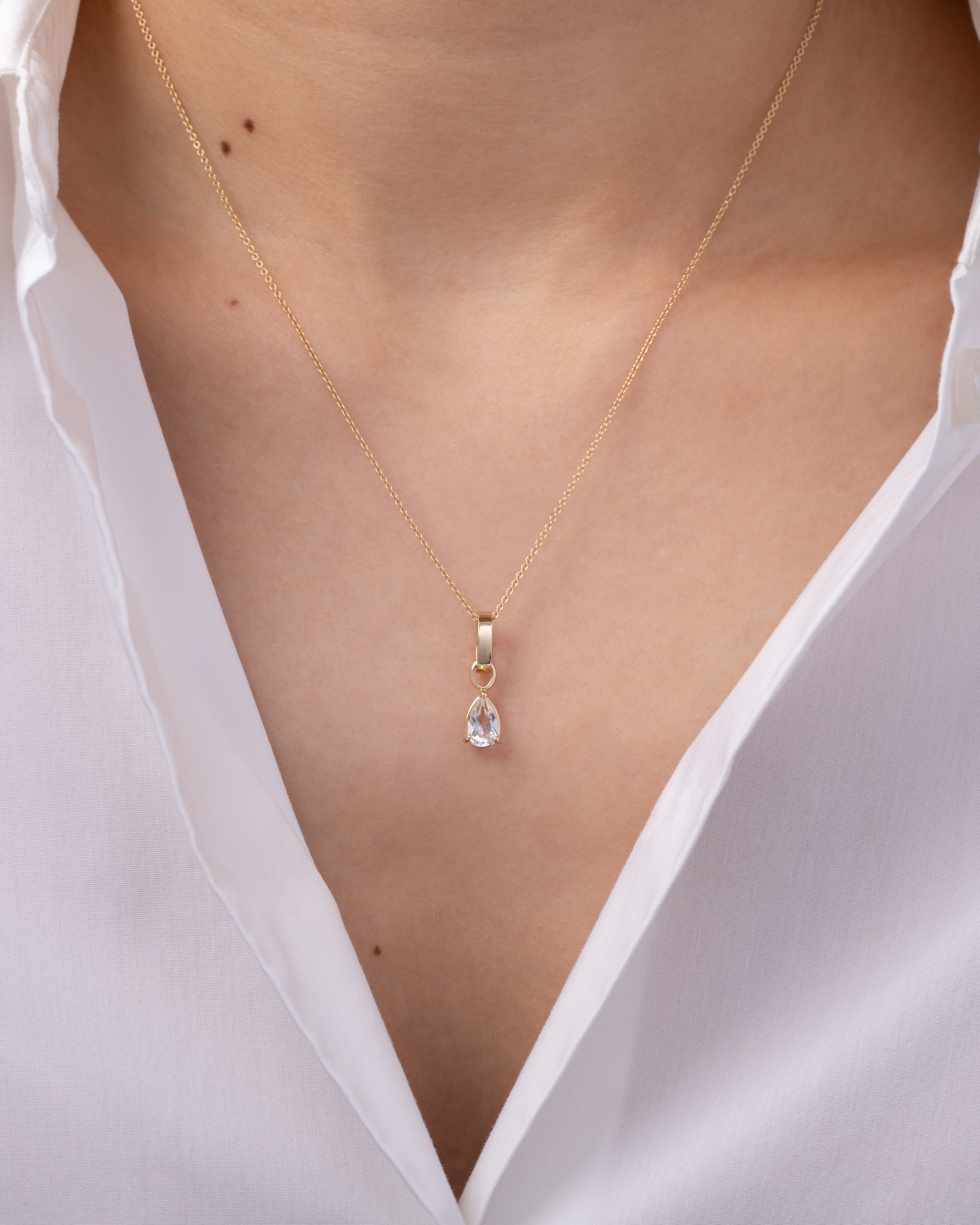 14K Gold Heirloom Charm with White Topaz Pear SAMPLE SALE Zoe Lev Jewelry