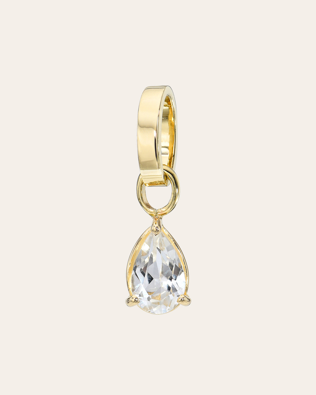 14K Gold Heirloom Charm with White Topaz Pear
