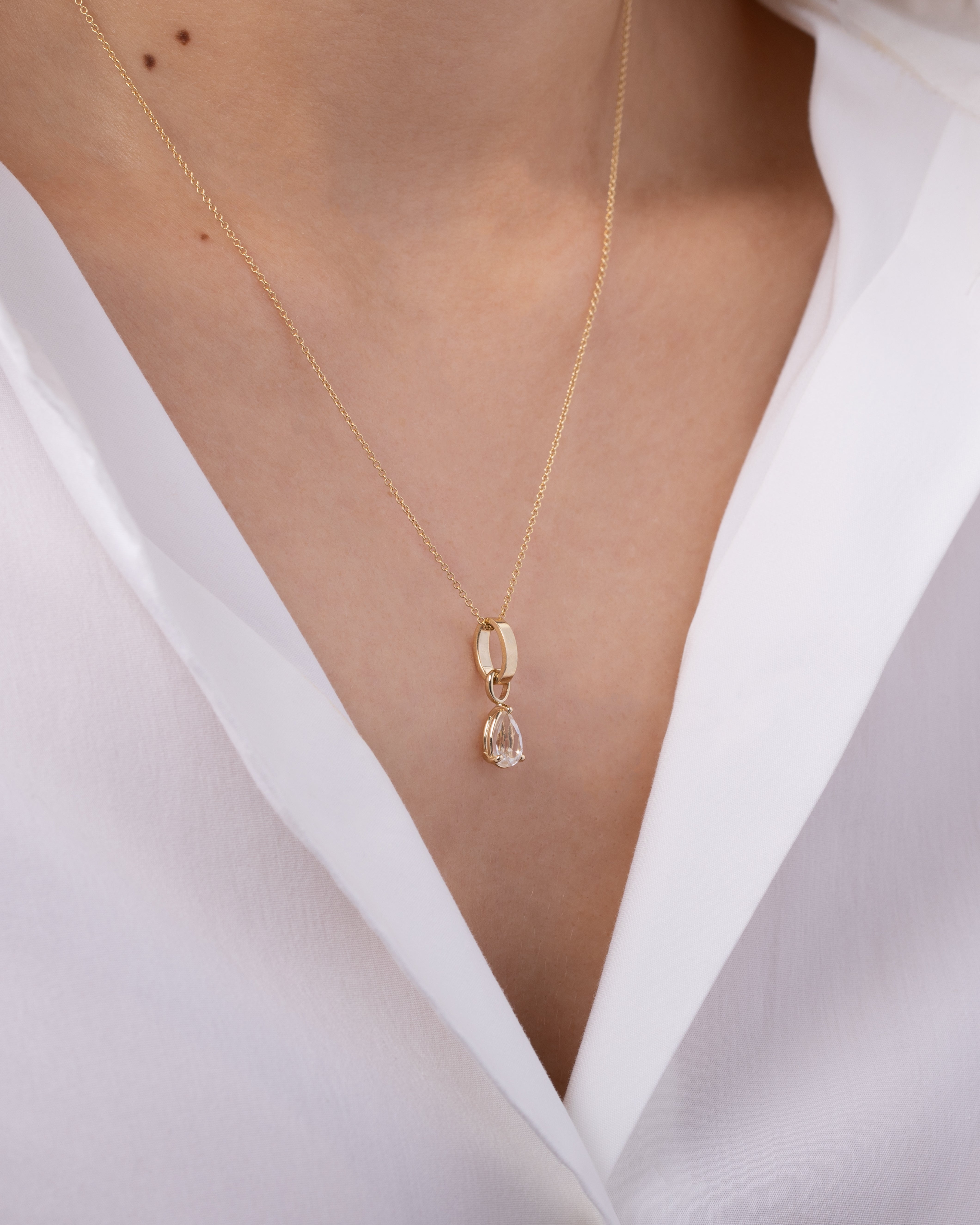 14K Gold Heirloom Charm with White Topaz Pear SAMPLE SALE Zoe Lev Jewelry