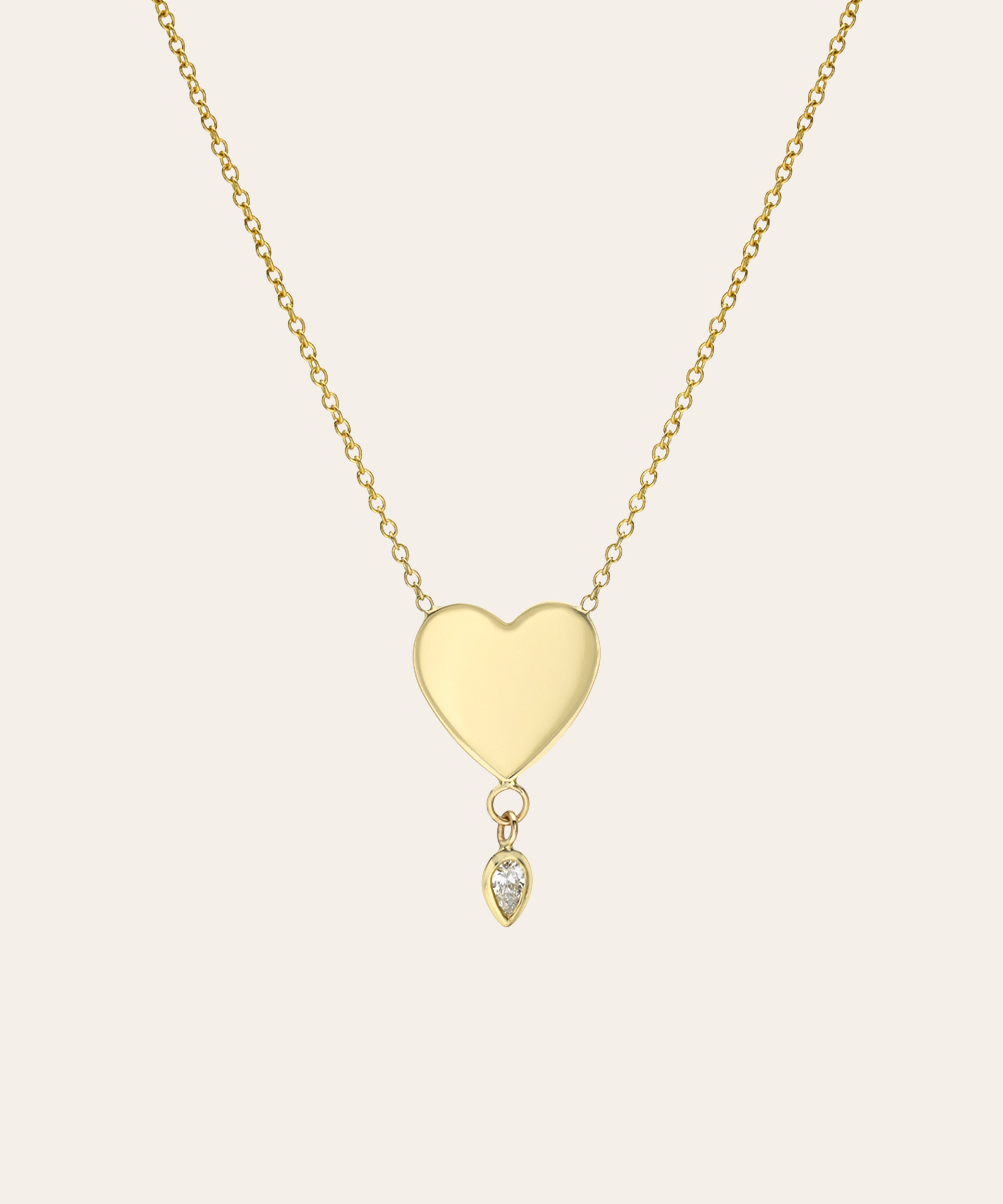 14K Gold Large Heart with Pear Diamond Bezel Drop Zoe Lev Jewelry