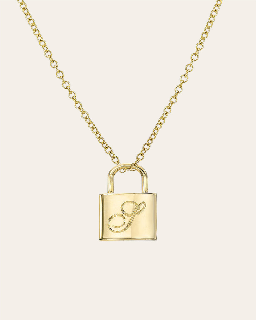 Couple's Initial Padlock Necklace 14K Rose Gold 18