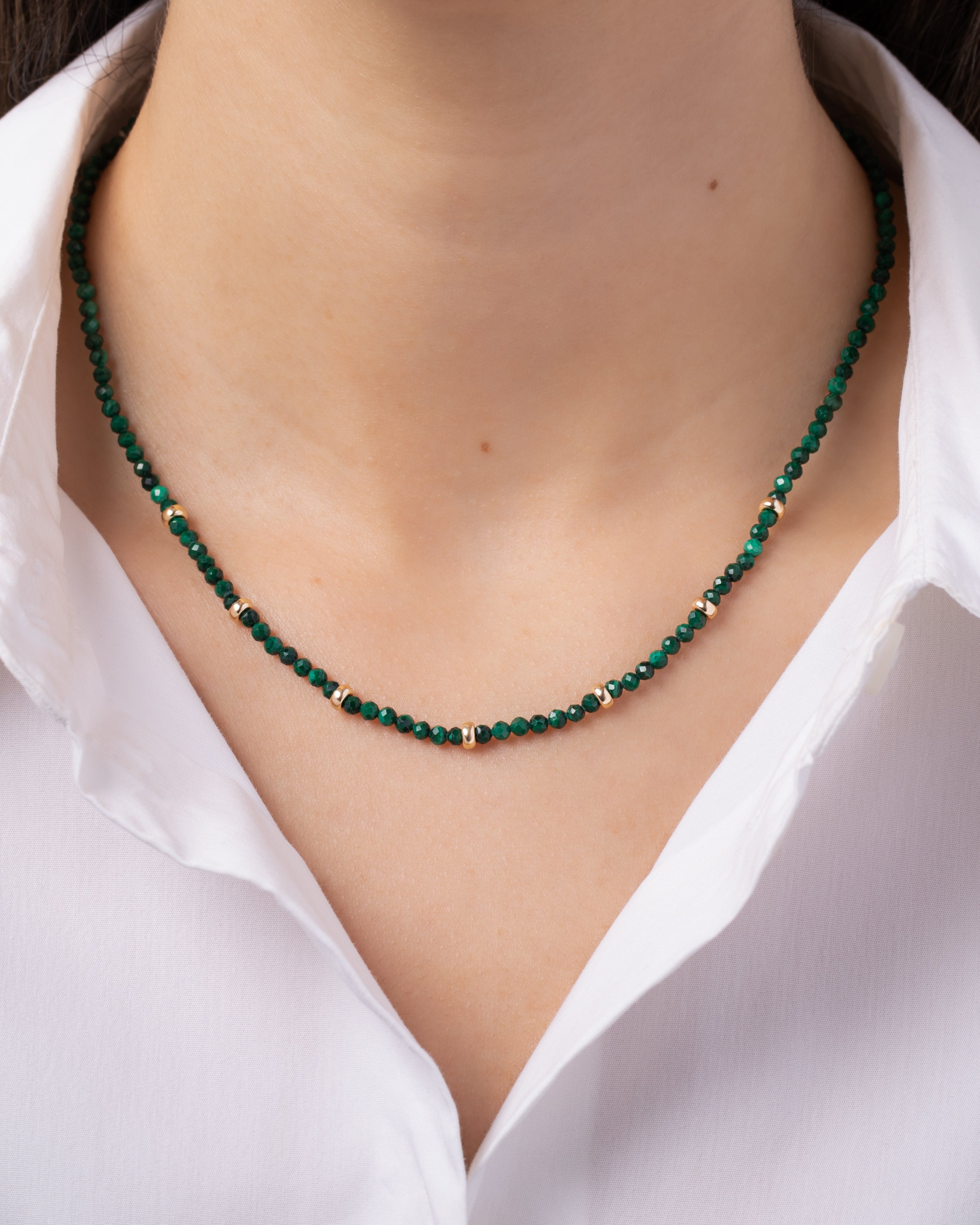 14K Gold Malachite Segment Bead Necklace Zoe Lev Jewelry