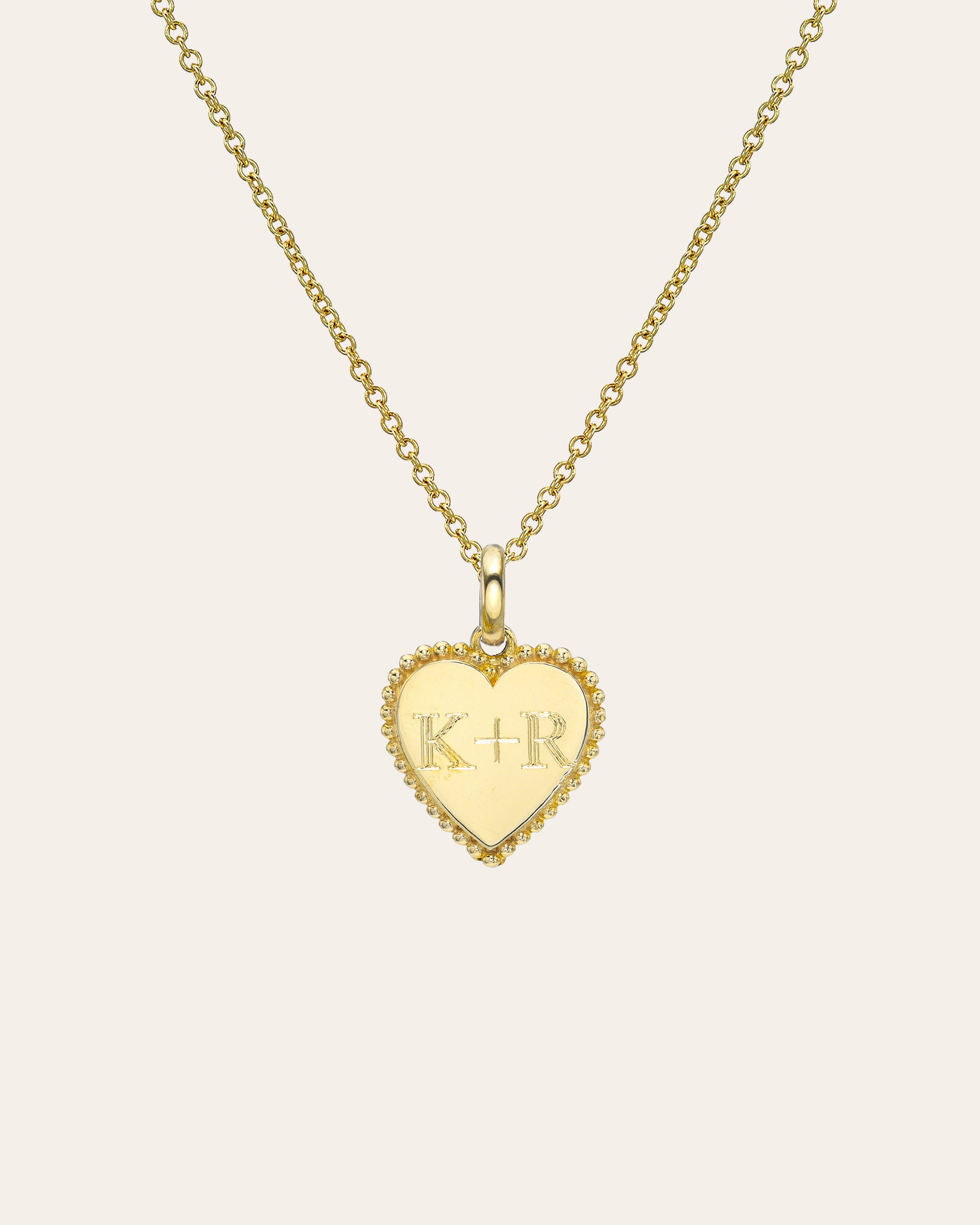14K Gold Milgrain Heart Necklace Personalized Zoe Lev Jewelry