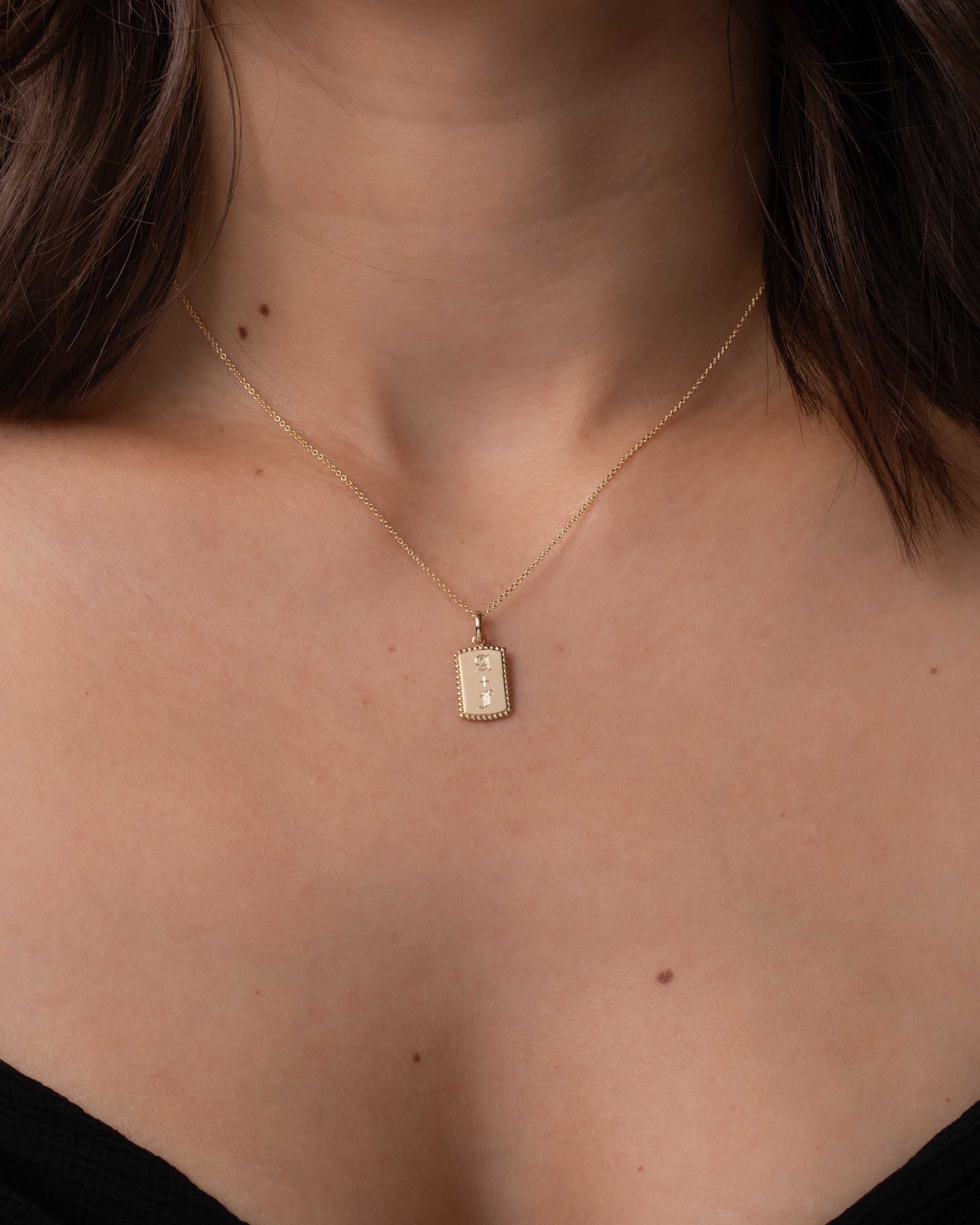 14K Gold Milgrain Tag Pendant Personalized Zoe Lev Jewelry