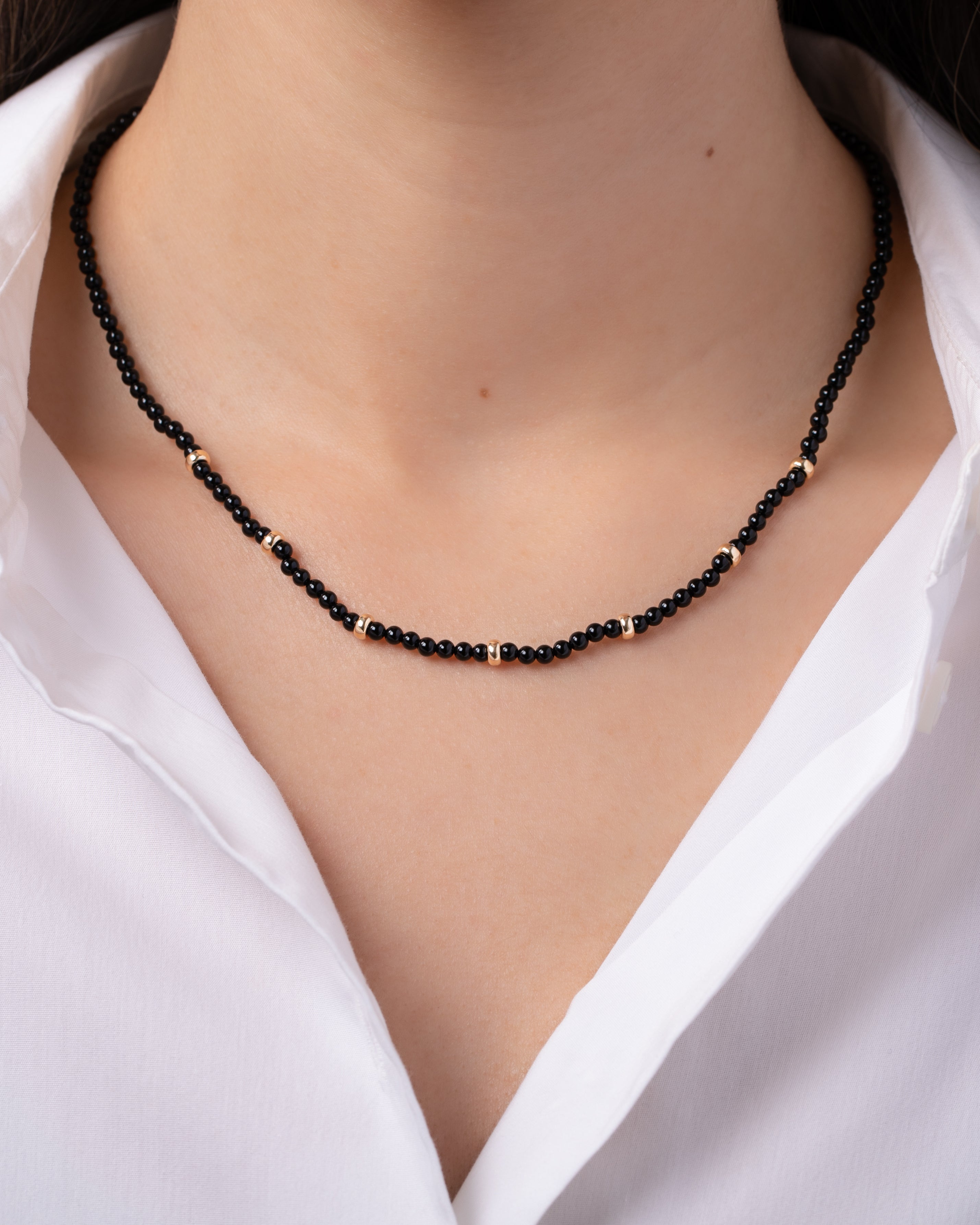 14K Gold Black Onyx Segment Bead Necklace Zoe Lev Jewelry
