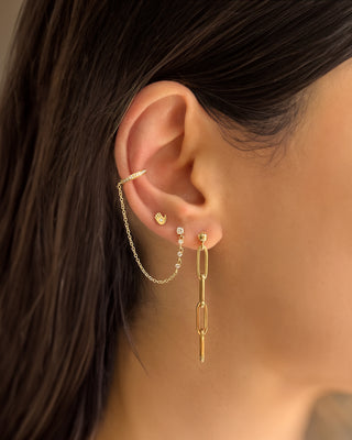 14K Gold Paper Clip Chain Stud Earrings