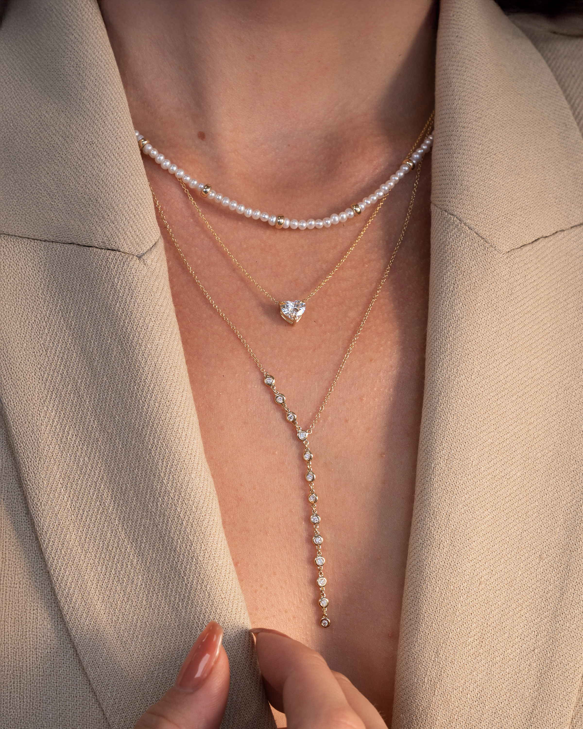 Lab Diamond 3 Prong Heart Necklace Zoe Lev Jewelry