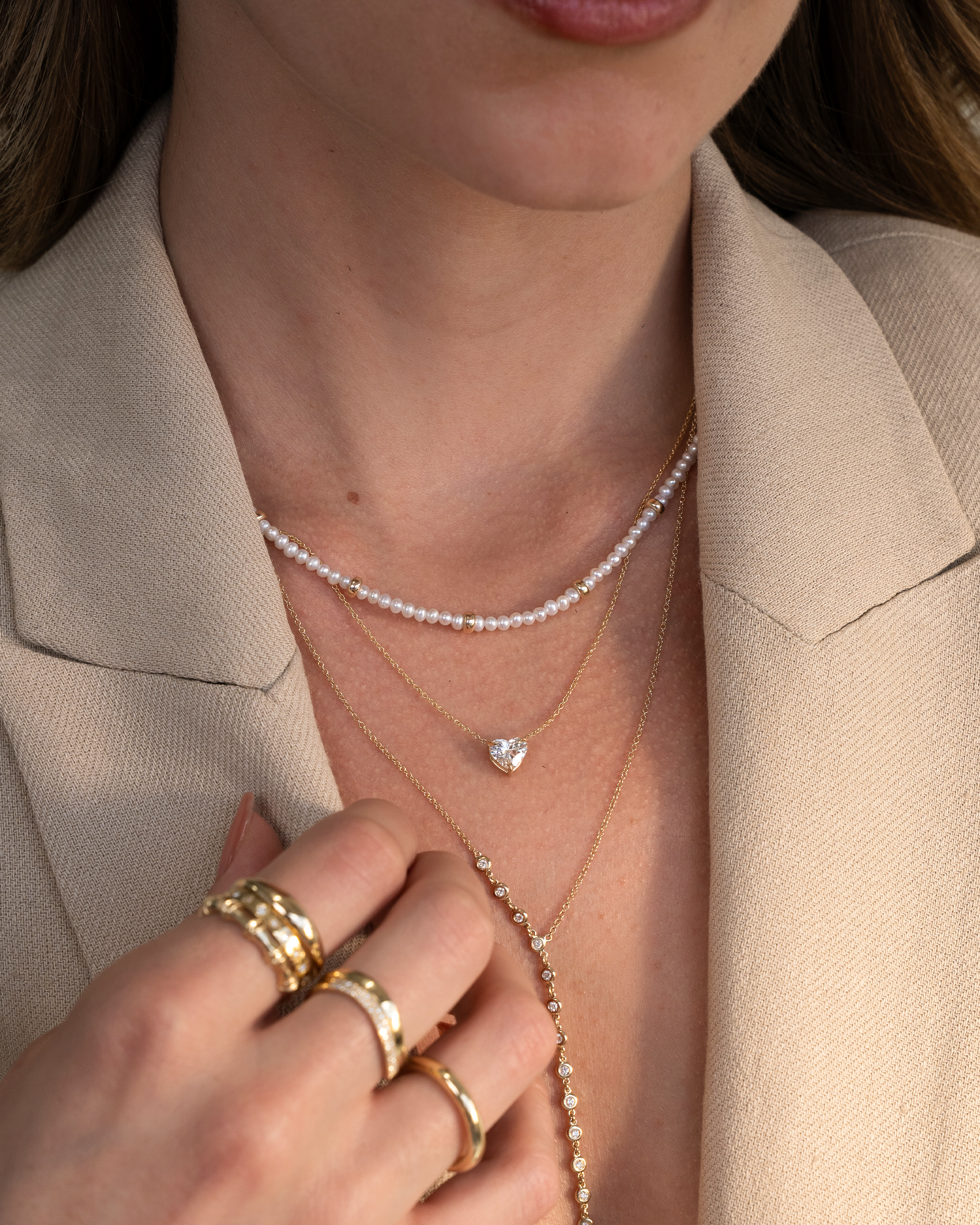 14K Gold Pearl Segment Bead Necklace Zoe Lev Jewelry