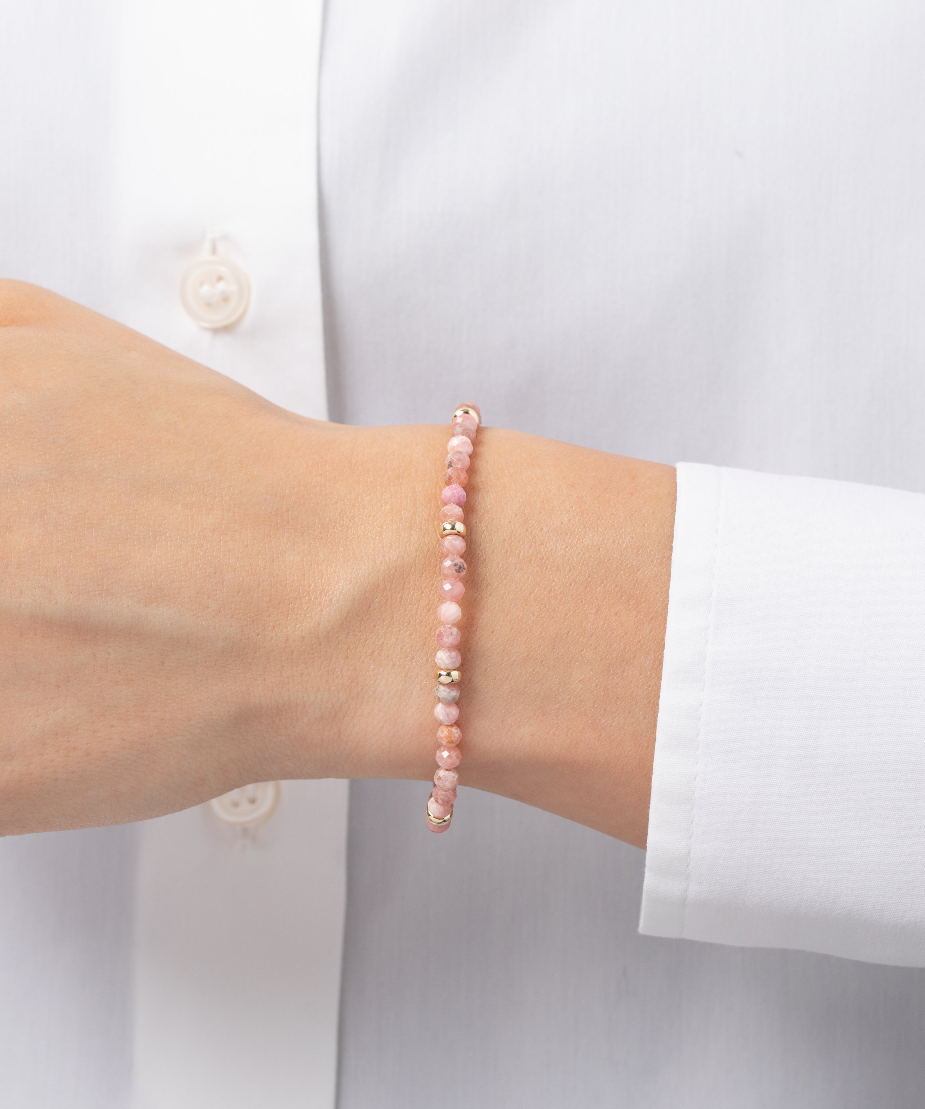 14K Gold Pink Rhodochrosite Segment Bead Bracelet Zoe Lev Jewelry