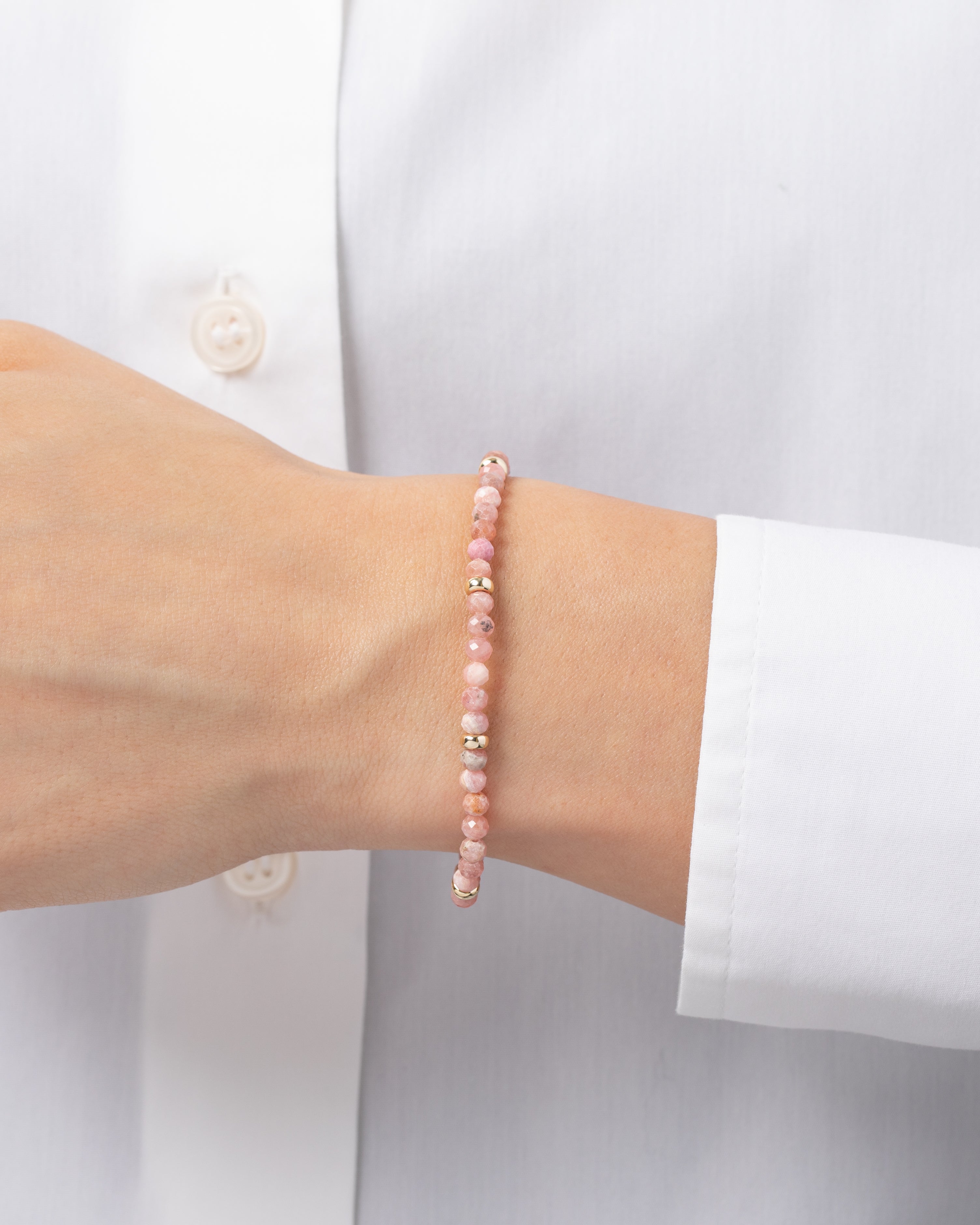 14K Gold Pink Rhodochrosite Segment Bead Bracelet Zoe Lev Jewelry