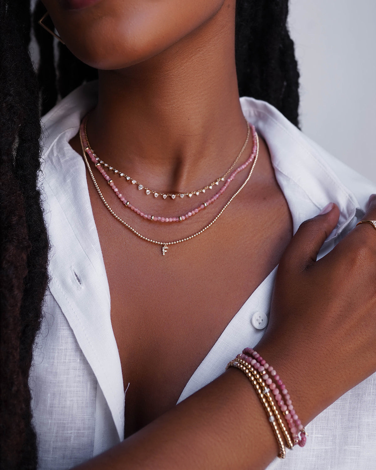 Pink Rhodochrosite Bead Bracelet - Zoe Lev Jewelry