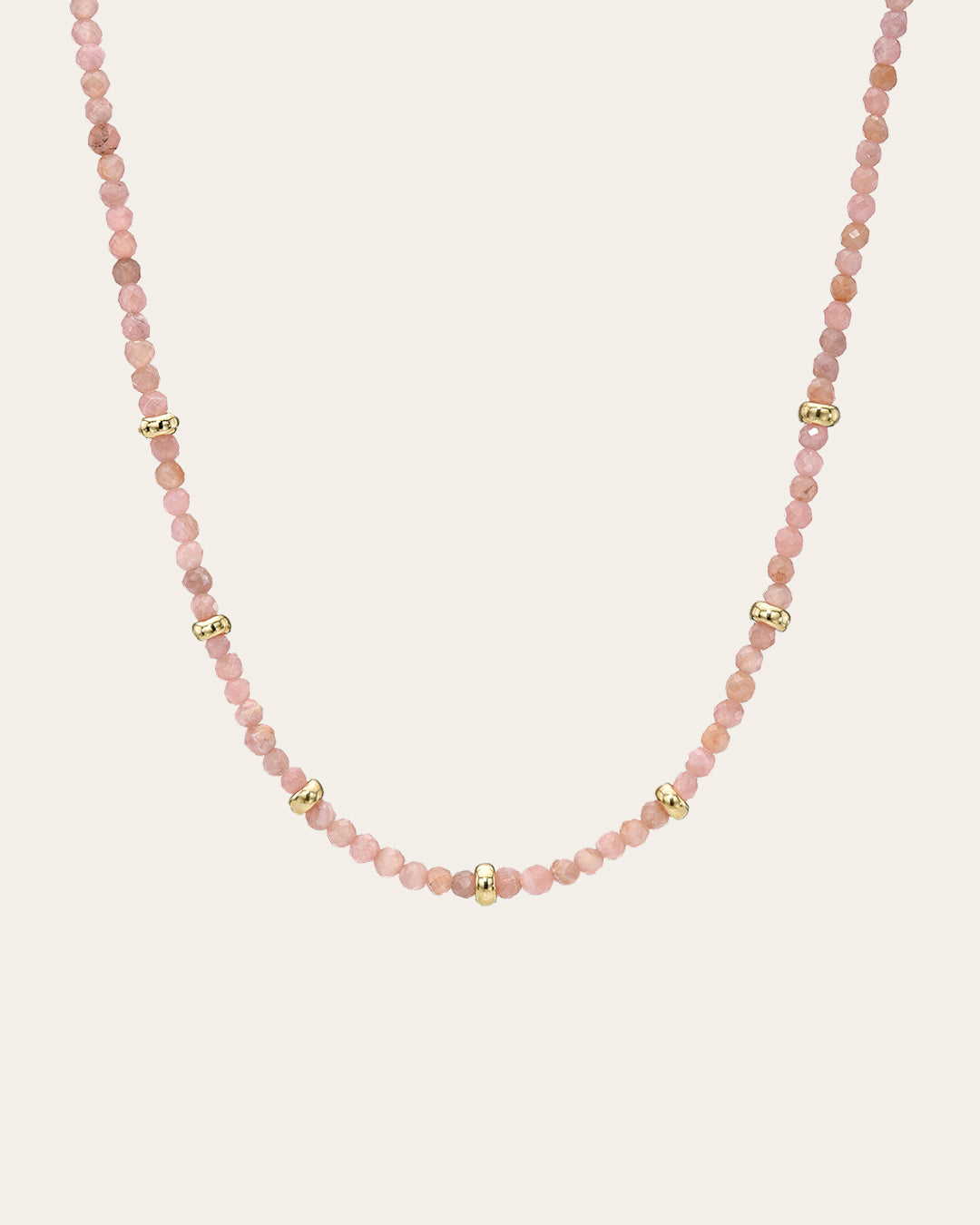 14K Gold Pink Rhodochrosite Segment Beaded Necklace