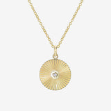 14K Gold Fluted Disc with Diamond Necklace Zoe Lev Jewelry
