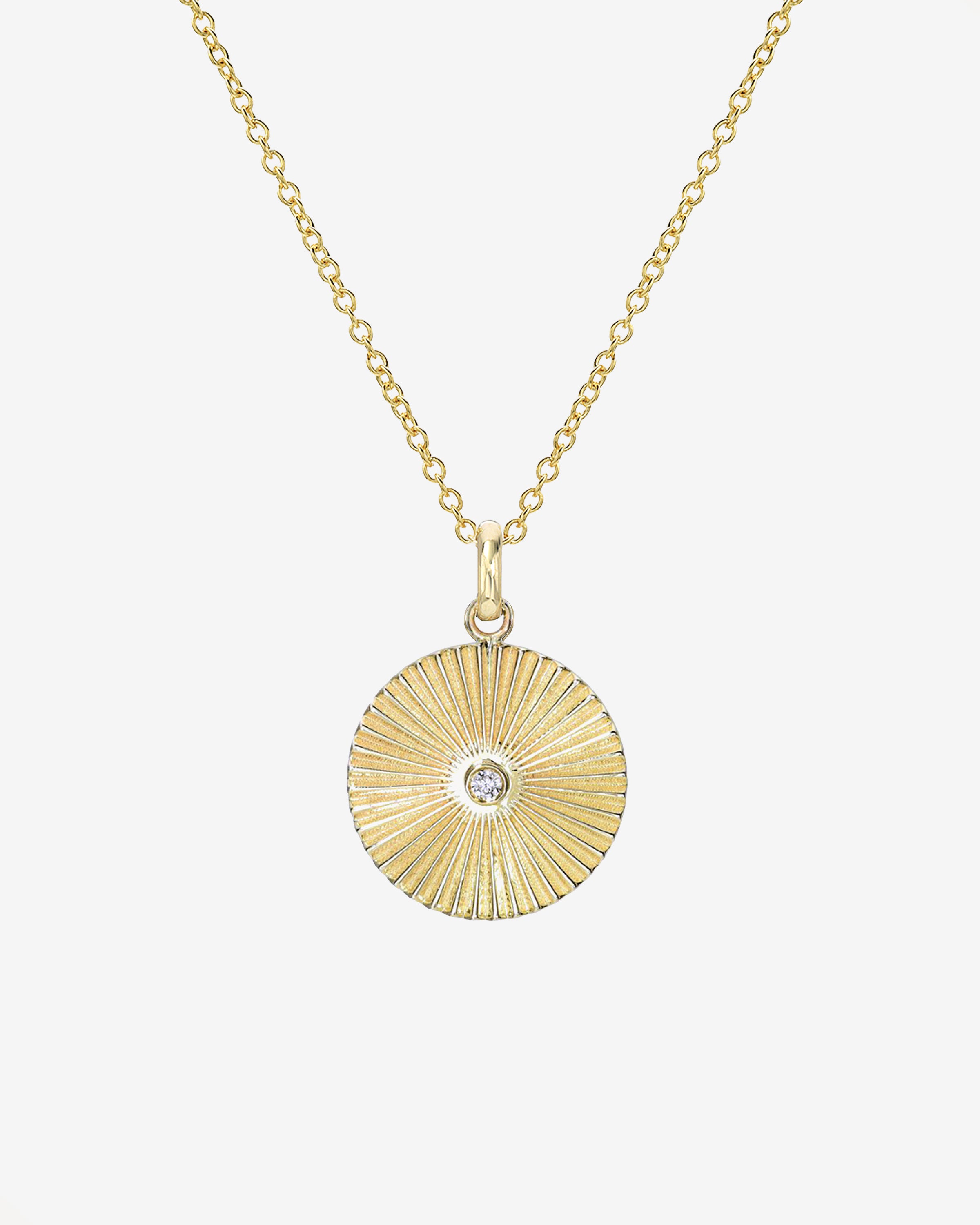 14K Gold Fluted Disc with Diamond Necklace Zoe Lev Jewelry