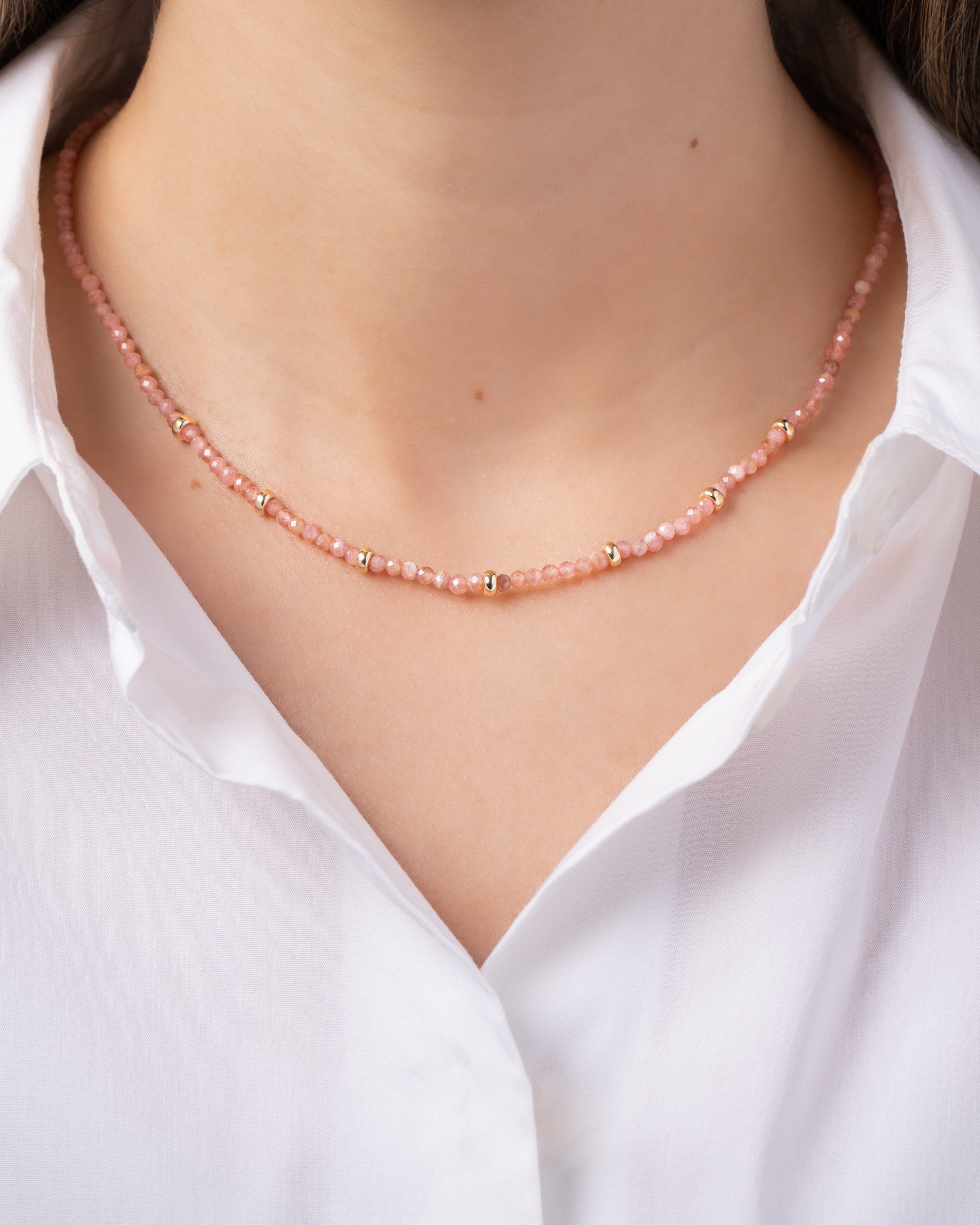 14K Gold Pink Rhodochrosite Segment Bead Necklace Zoe Lev Jewelry