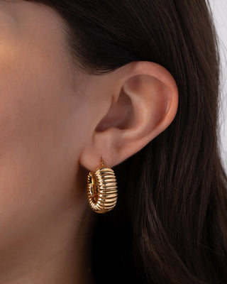 14K Gold Ribbed Bubble Hoop Earrings