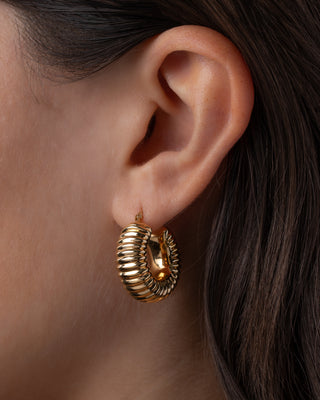 14K Gold Ribbed Bubble Hoop Earrings