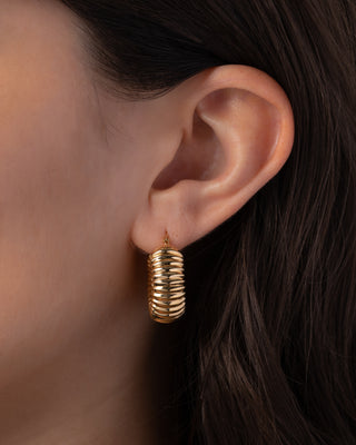 14K Gold Ribbed Bubble Hoop Earrings