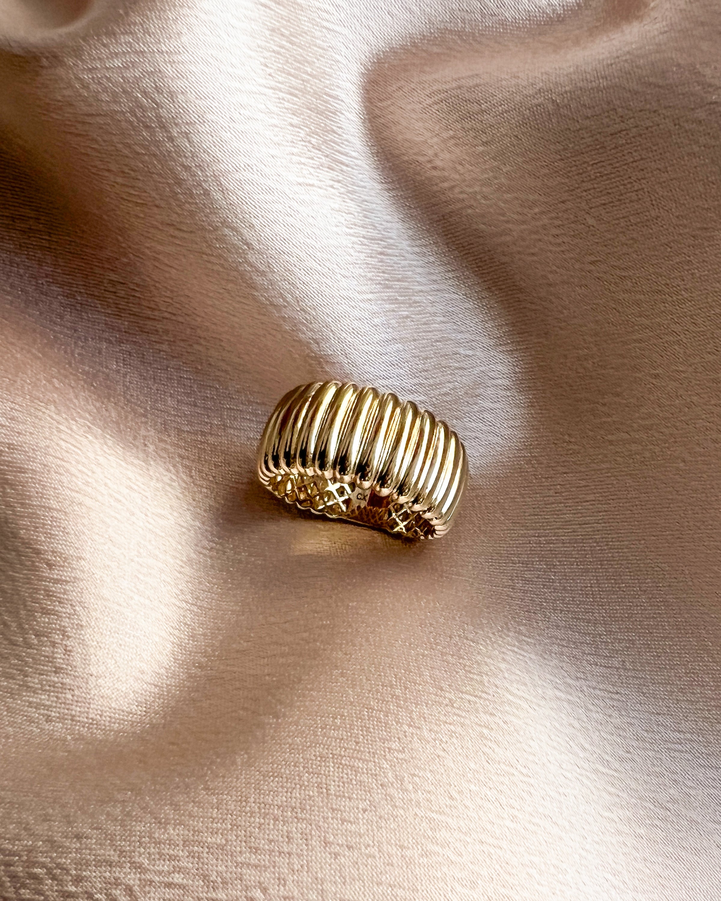 14K Gold Ribbed Ring Zoe Lev Jewelry