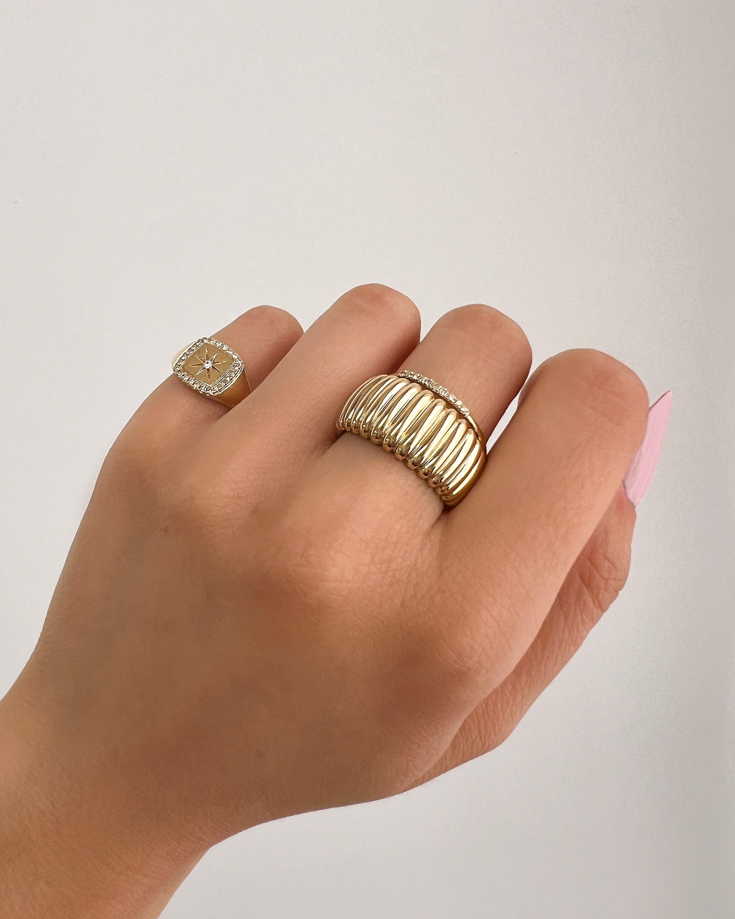 14K Gold Ribbed Ring Zoe Lev Jewelry