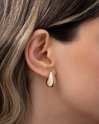 14K Gold Large Teardrop Stud Earrings