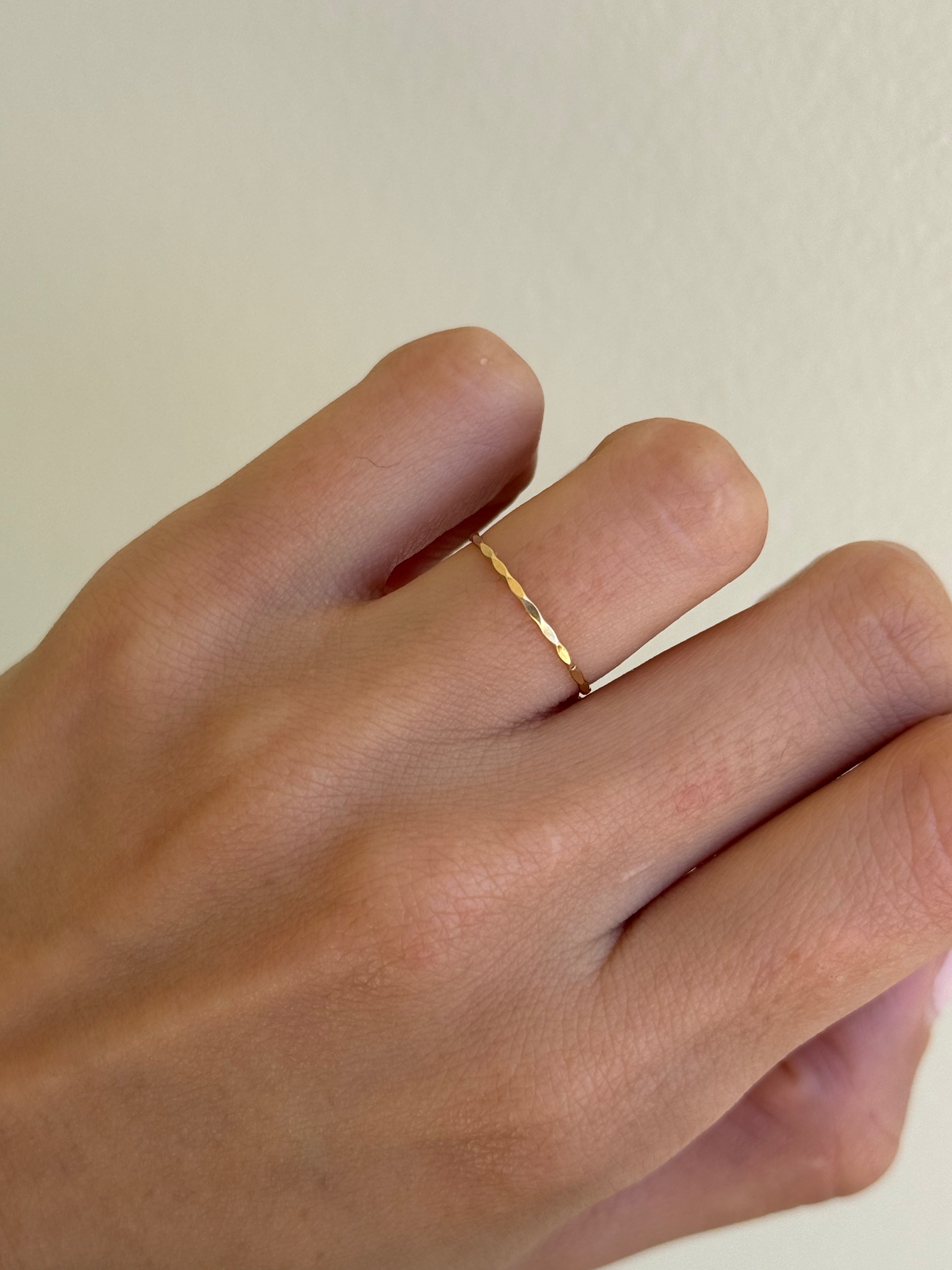 14K Gold Thin Hammered Stacking Ring SAMPLE SALE Zoe Lev Jewelry