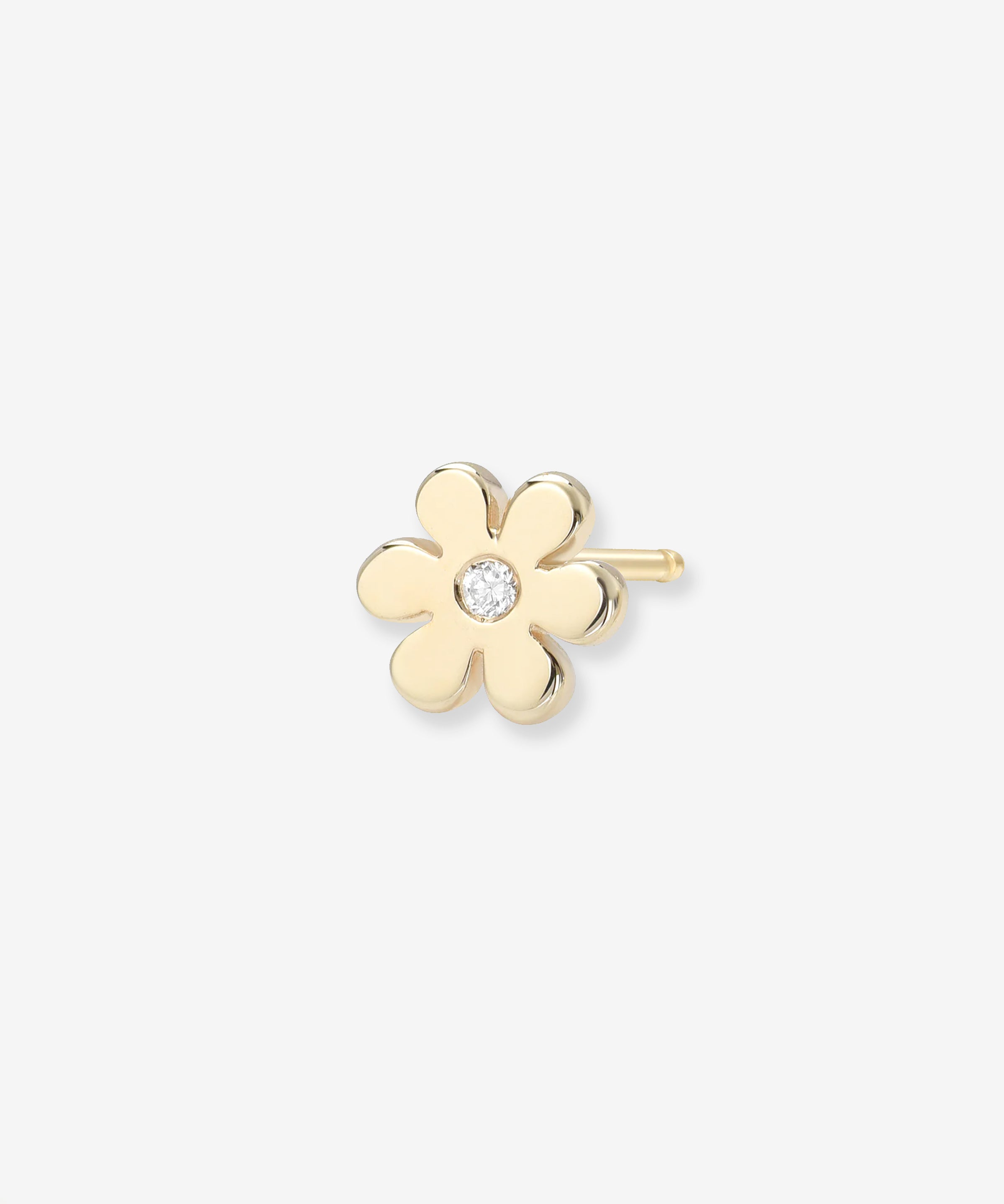 14k Gold Tiny Flower with Diamond Stud Earring Zoe Lev Jewelry