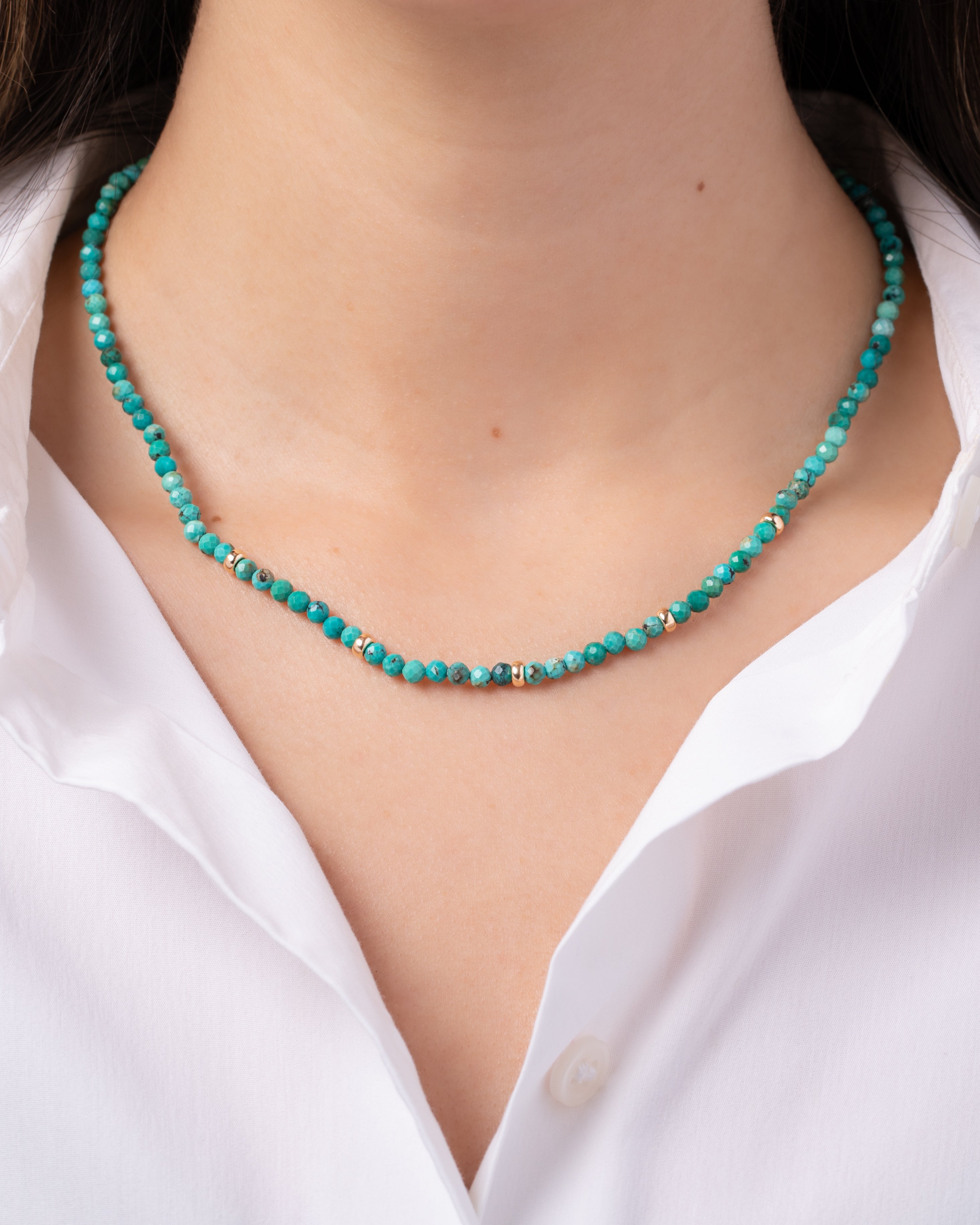 14K Gold Turquoise Segment Bead Necklace Zoe Lev Jewelry