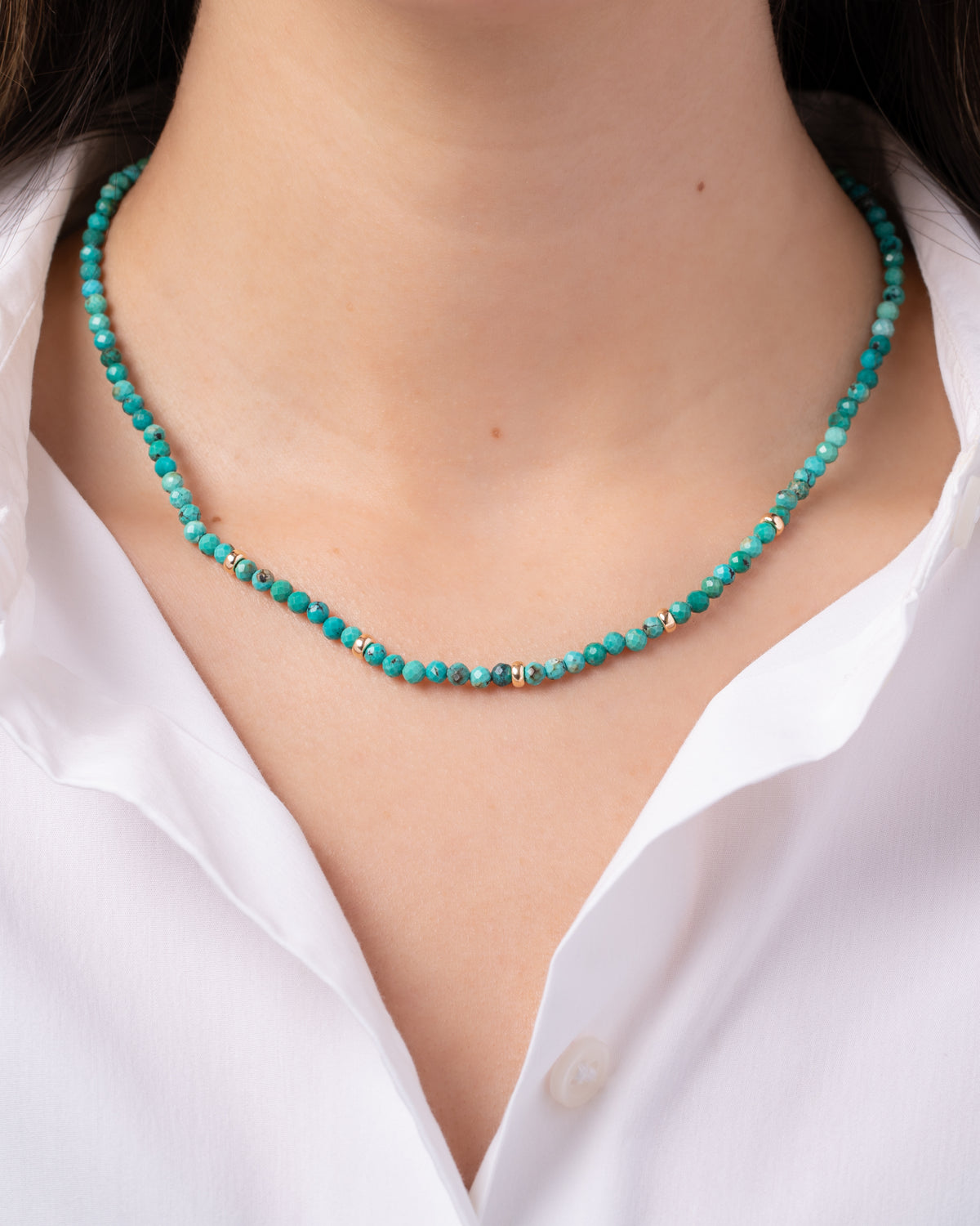14K Gold Turquoise Segment Beaded Necklace
