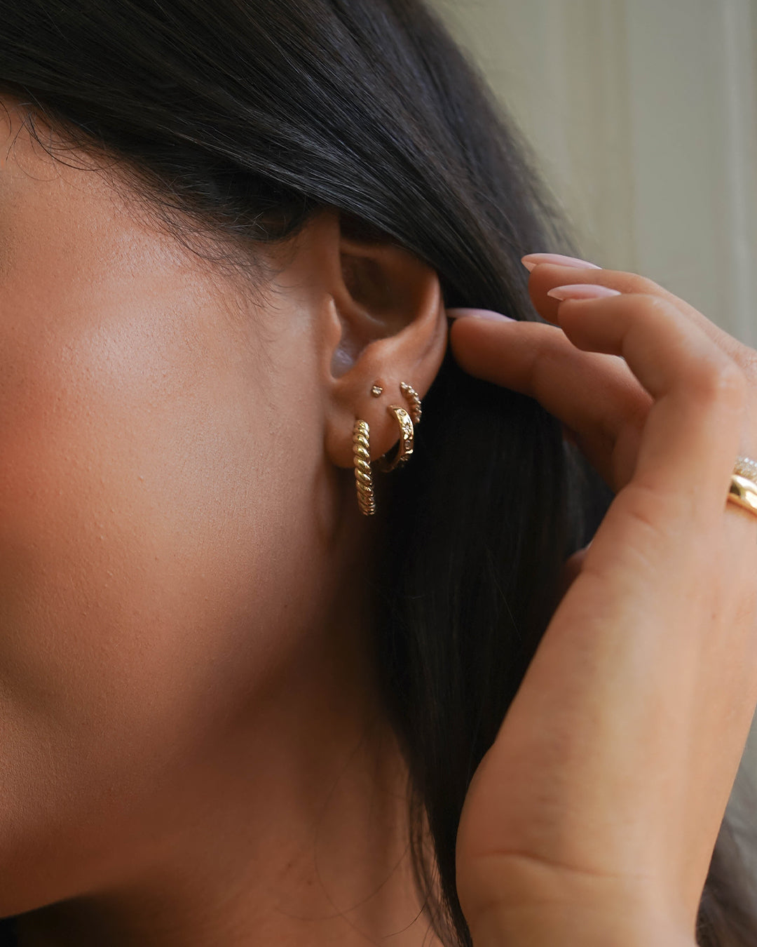 14K Gold Twist Huggie Earrings