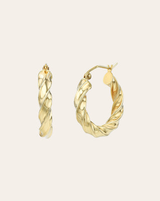 14K Gold Twisted Edge Hoops