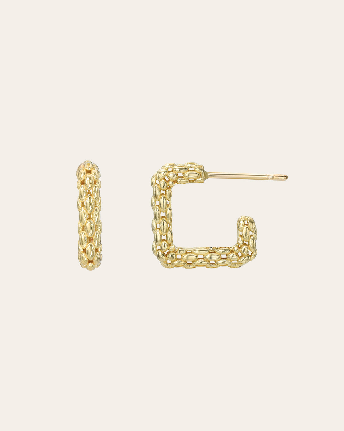 14K Gold Woven Square Stud Earrings