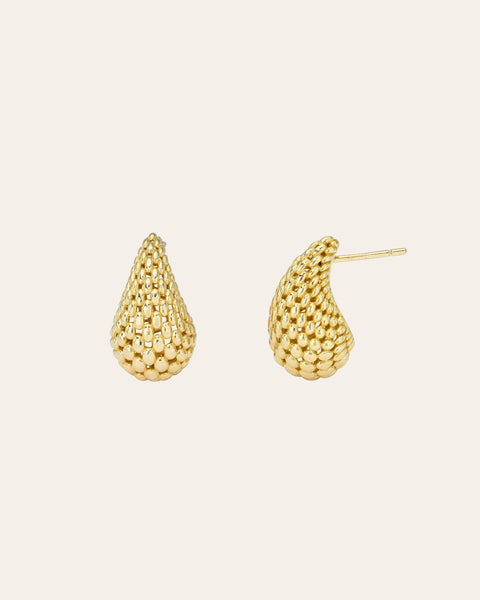 14K Gold Woven Teardrop Stud Earrings