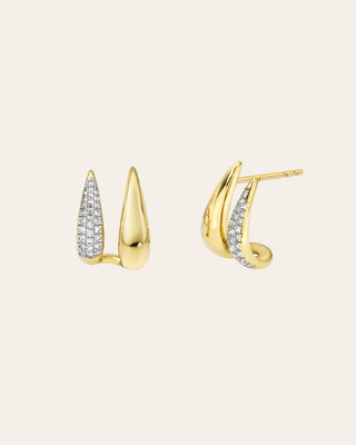 14K Gold and Diamond Double Spike Stud Earrings