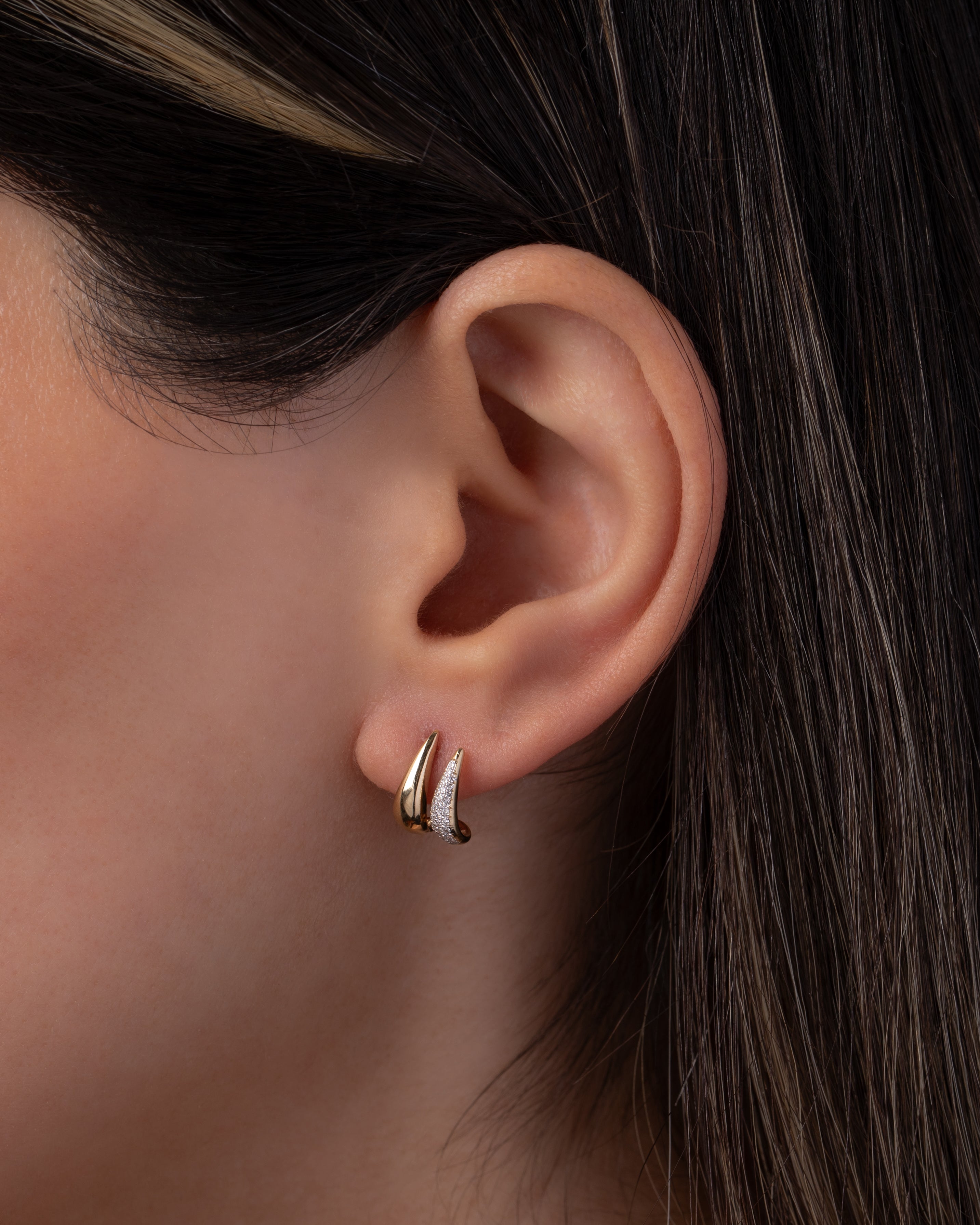 14K Gold and Diamond Double Spike Stud Earrings Studs Zoe Lev Jewelry