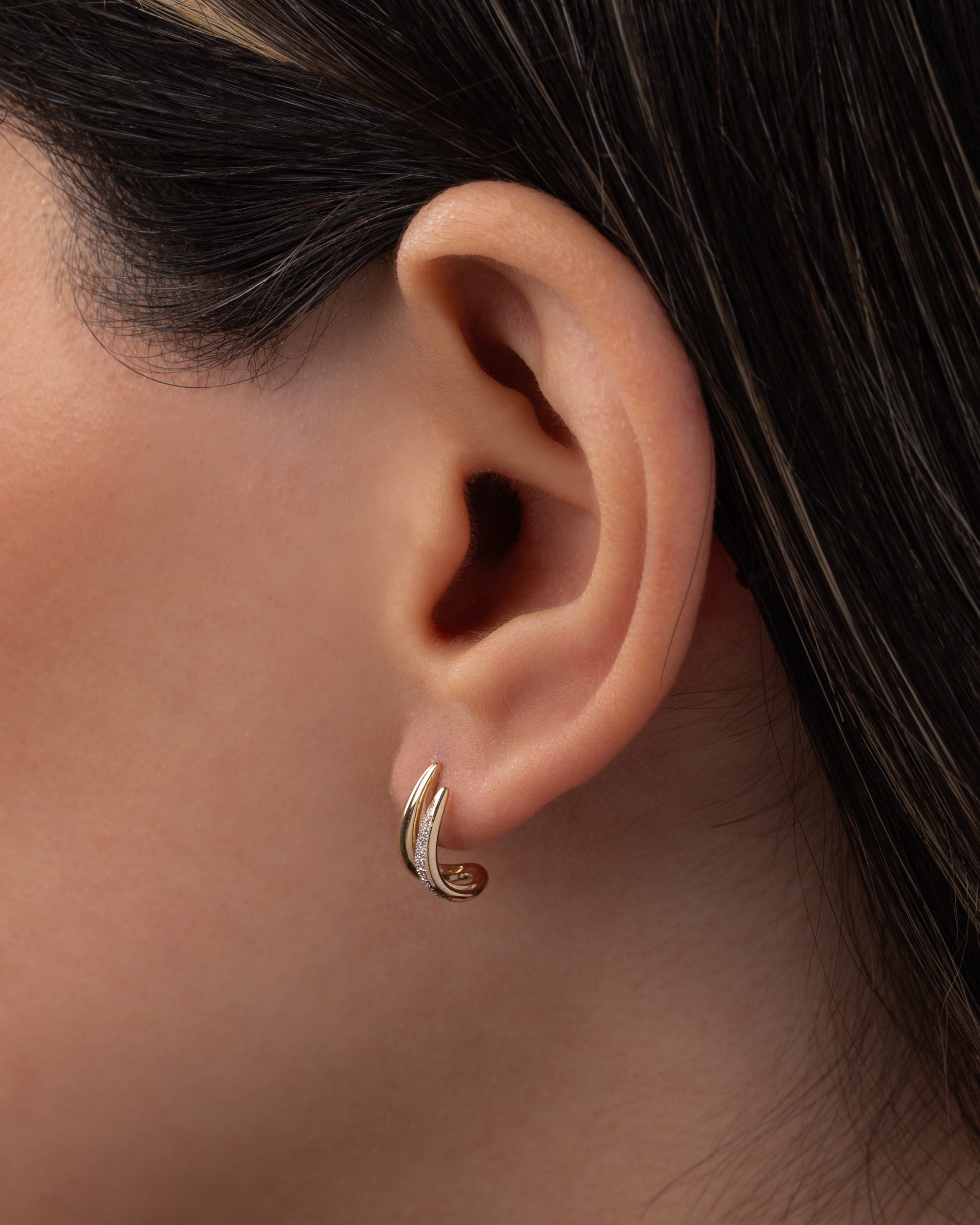 14K Gold and Diamond Double Spike Stud Earrings Studs Zoe Lev Jewelry