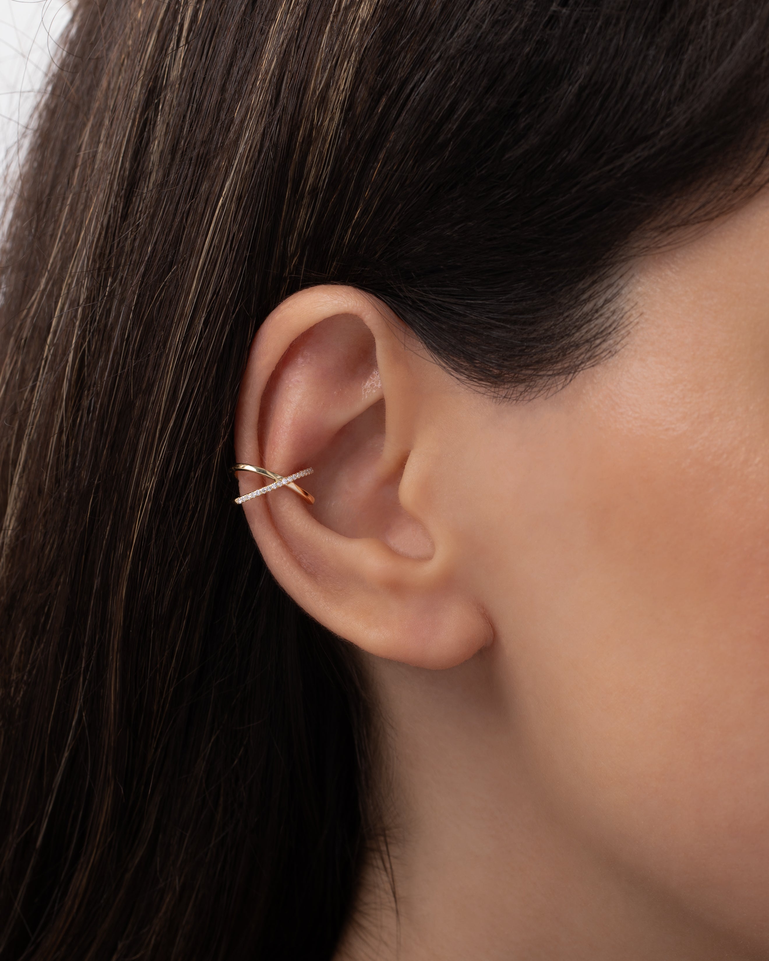 14K Gold and Diamond X Ear Cuff Ear Cuffs Zoe Lev Jewelry