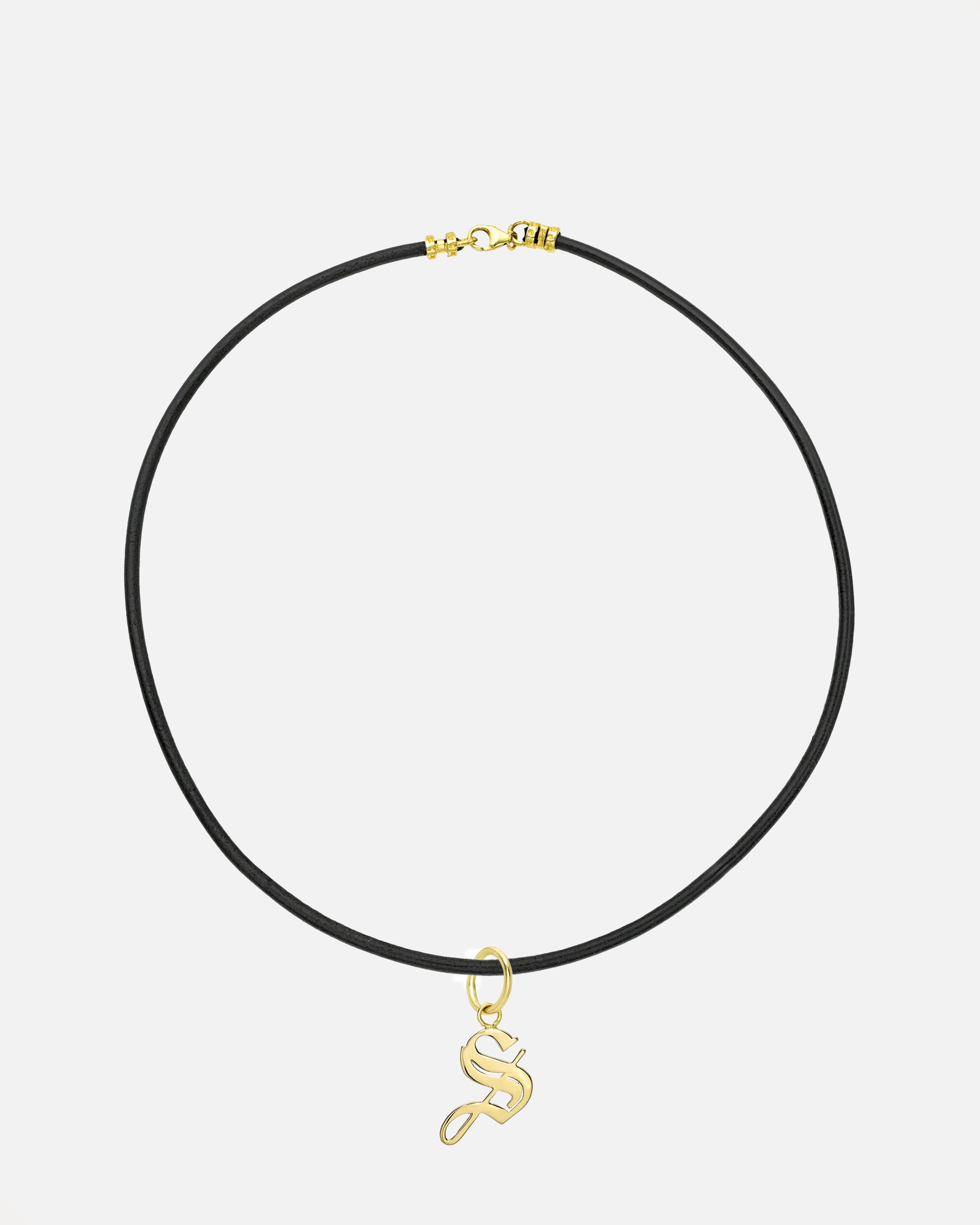 14K Leather Necklace With Gothic Initial Personalized Zoe Lev Jewelry