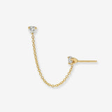 14k 3 Prong Double Diamond Stud Chain Earrings