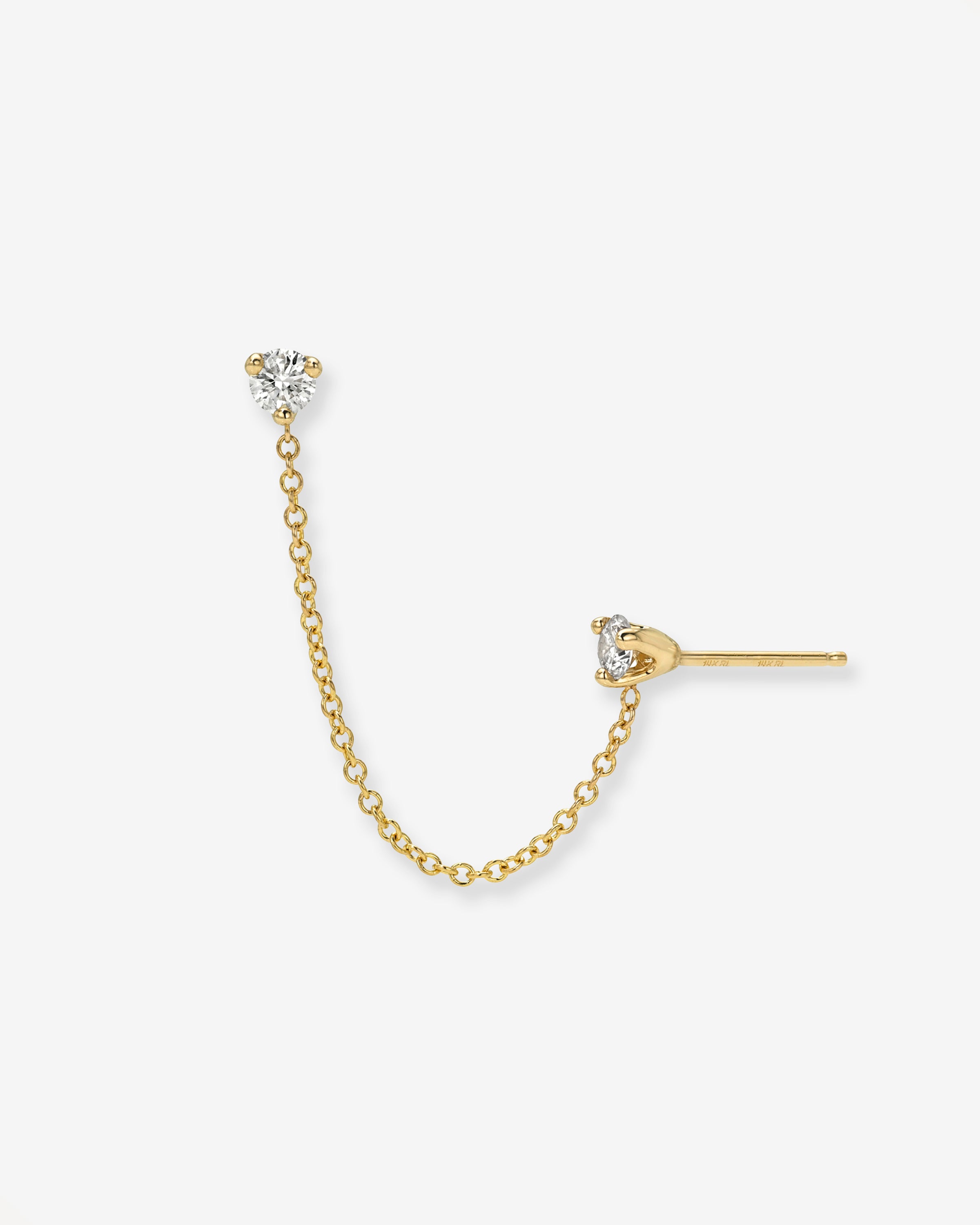14k 3 Prong Double Diamond Stud Chain Earrings Zoe Lev Jewelry