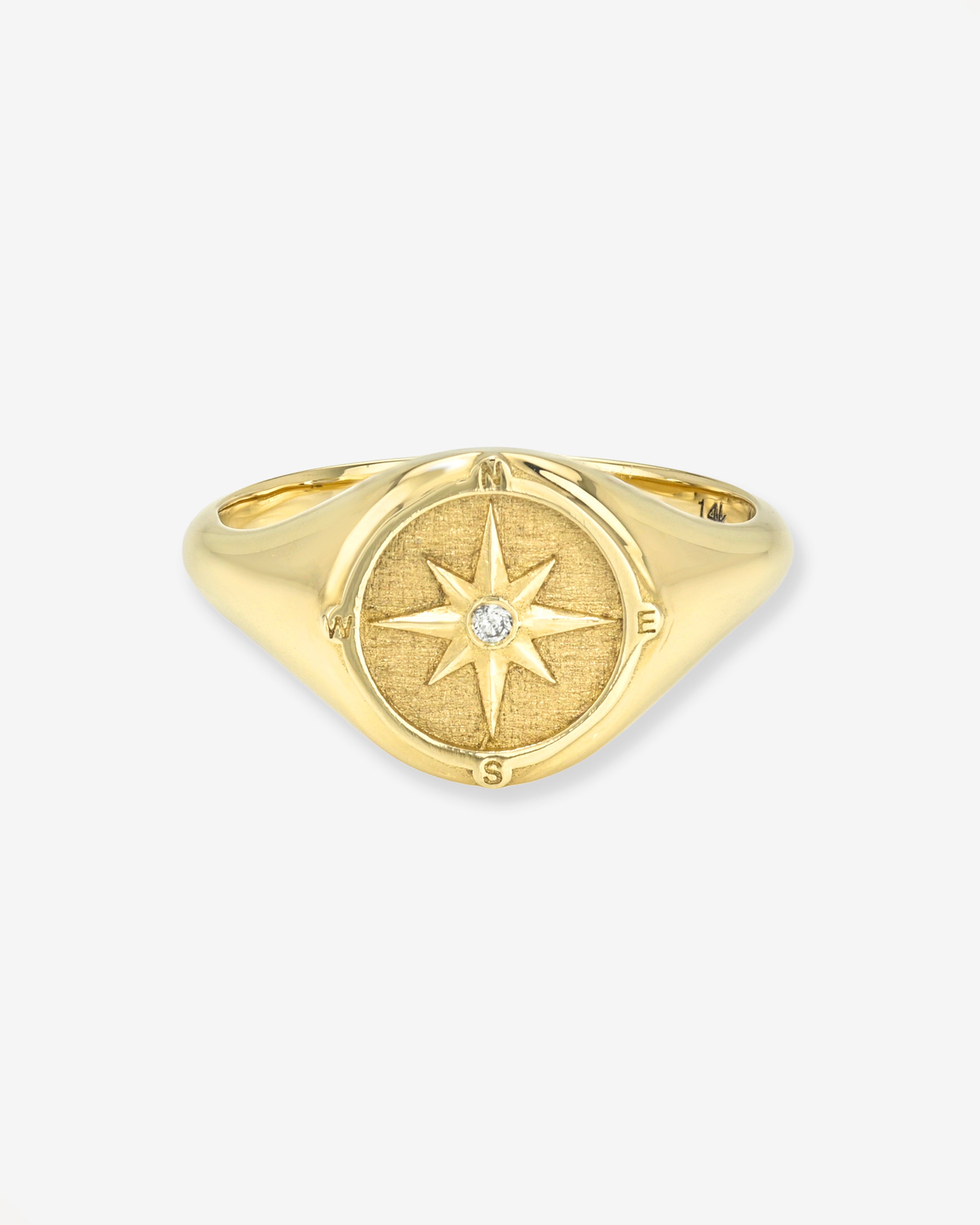 14k Gold Diamond Compass Signet Ring Ring Zoe Lev Jewelry