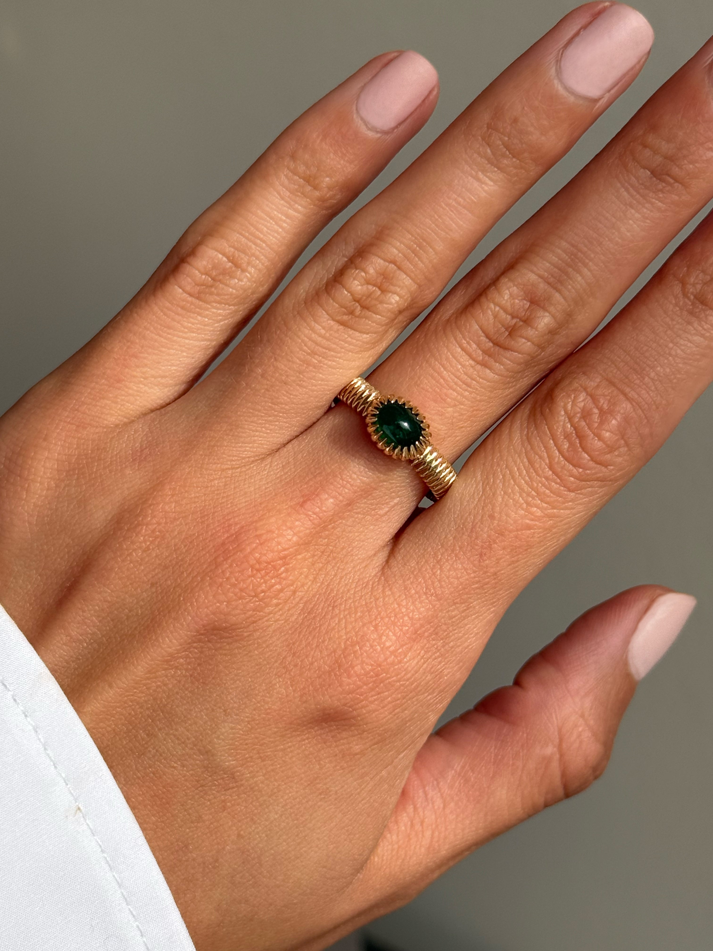 14k Gold Lab Emerald Oval Pleated Ring Zoe Lev Jewelry