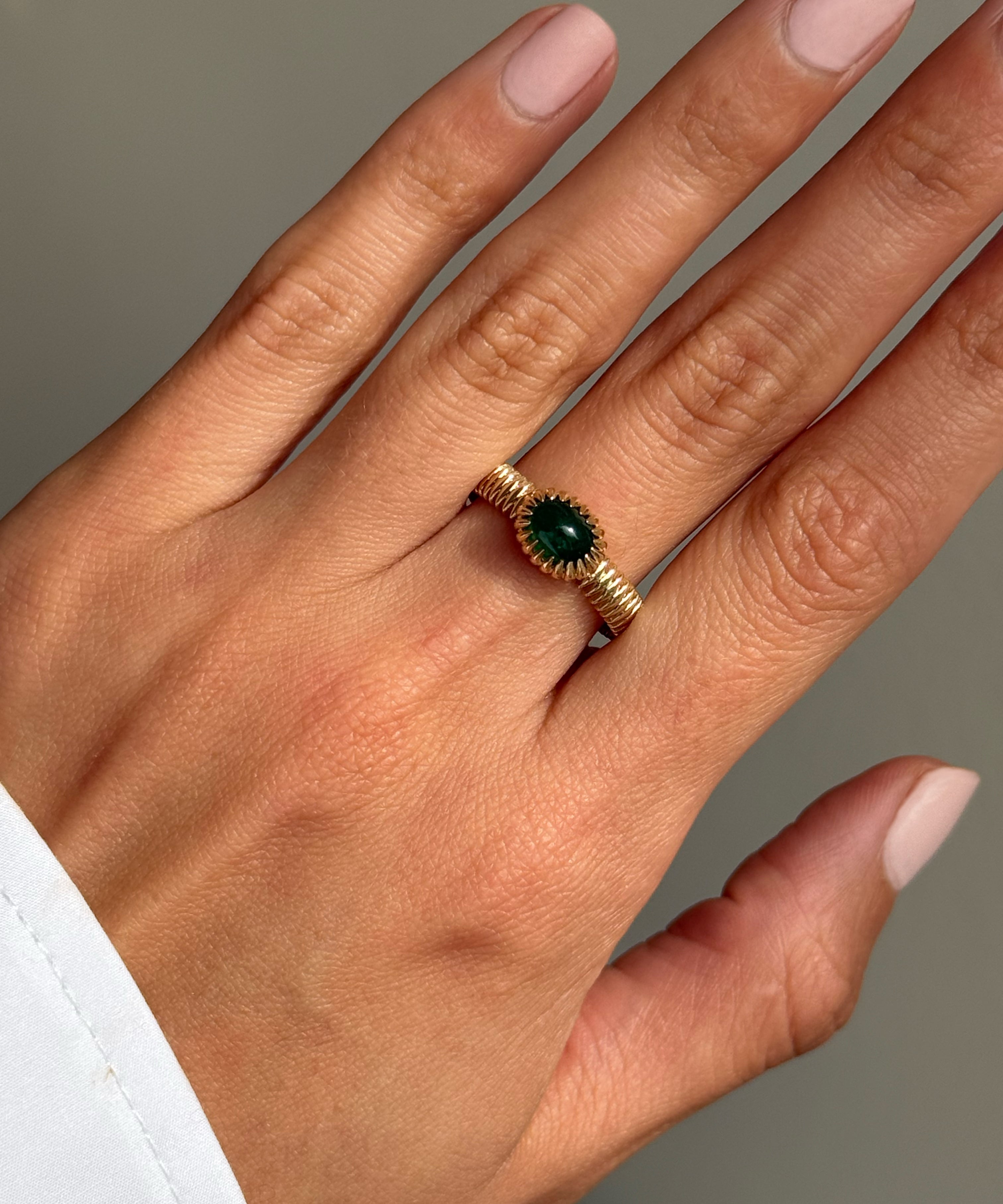 Lab Emerald Oval Fluted Ring - Size 7 SAMPLE SALE Zoe Lev Jewelry