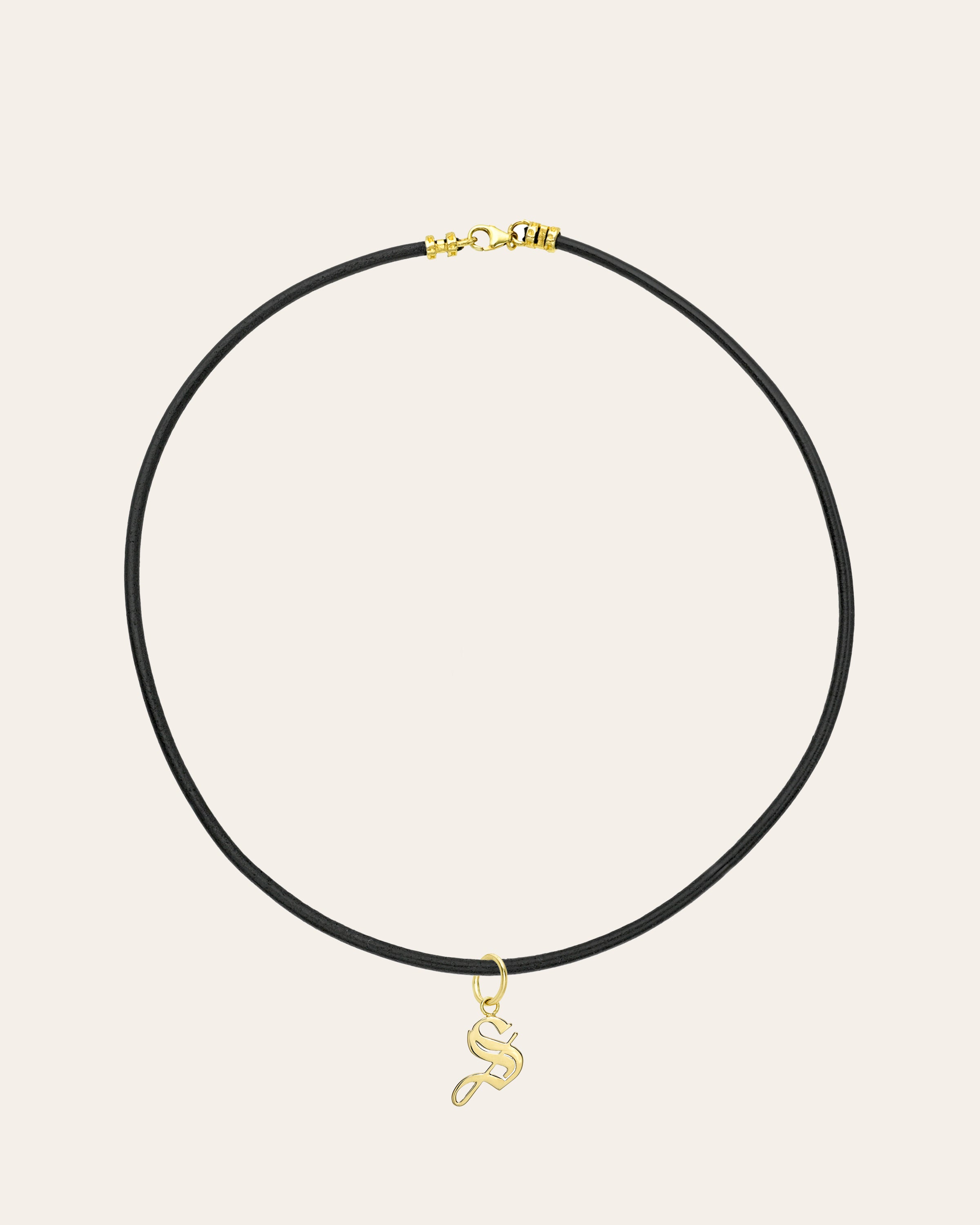 14K Leather Necklace With Gothic Initial Personalized Zoe Lev Jewelry