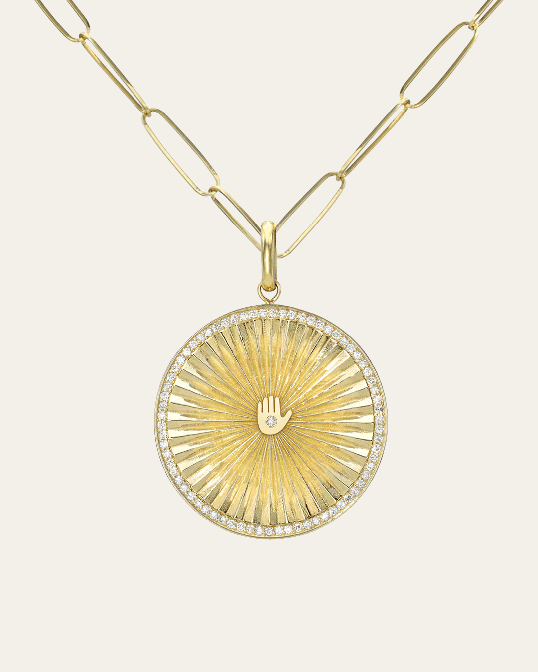 14k Gold Pleated Charm Disc Necklace