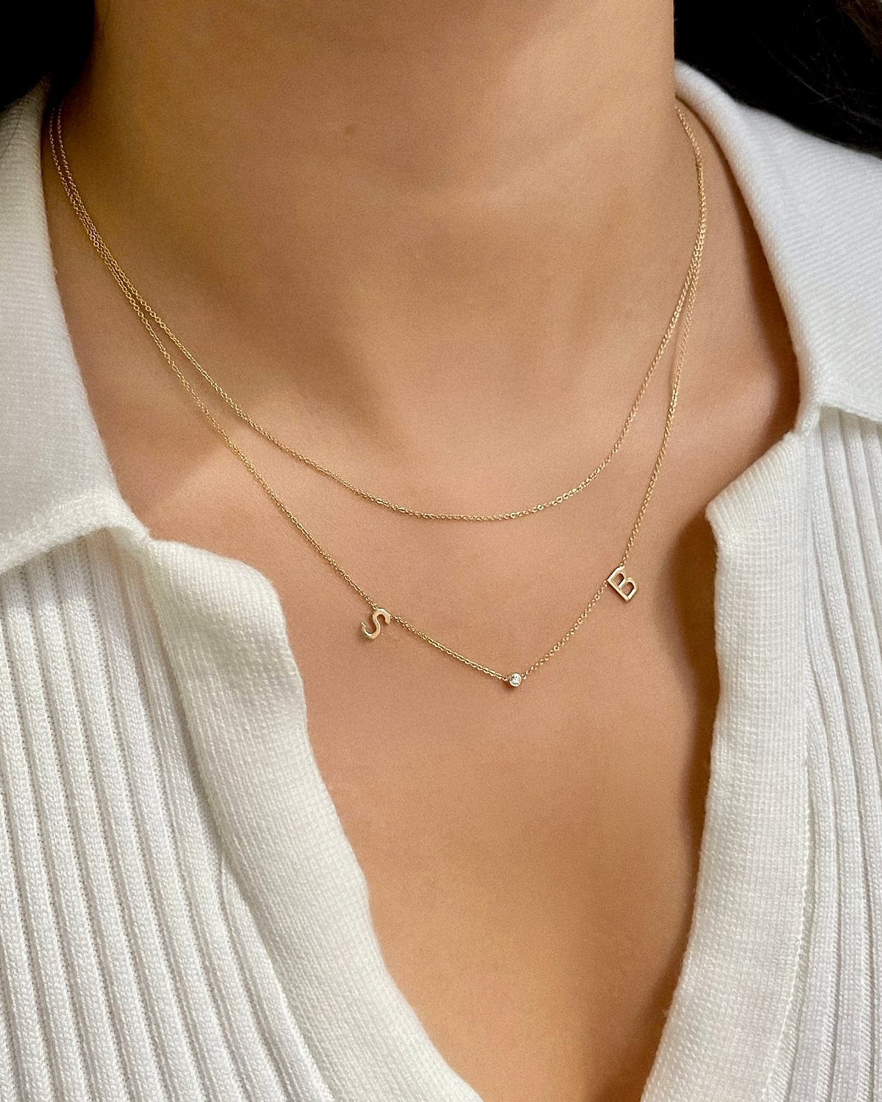 14k Gold Space Initial and Diamond Bezel Necklace Personalized Zoe Lev Jewelry