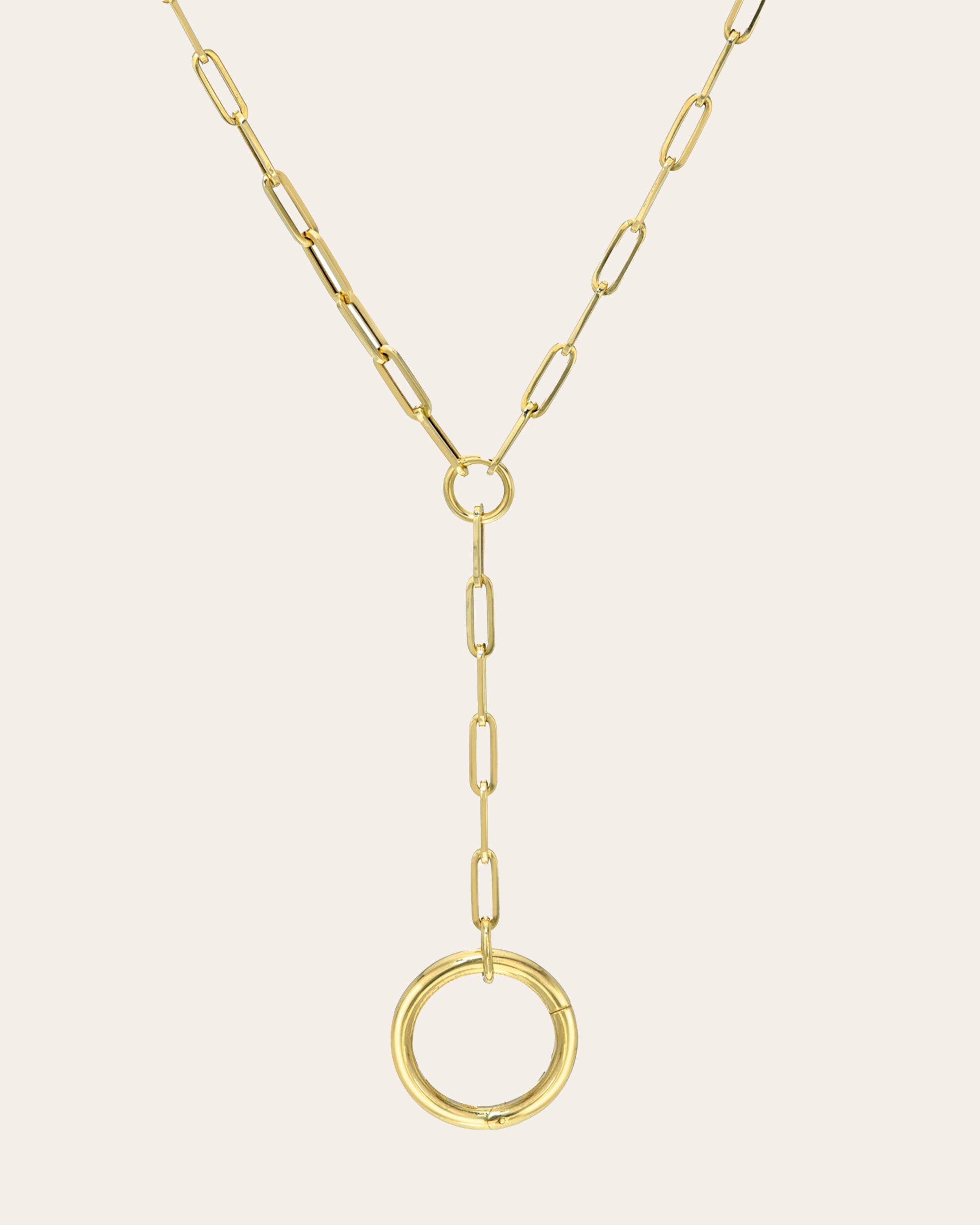 14k Circle Paper Clip Lariat Necklace Chains Zoe Lev Jewelry
